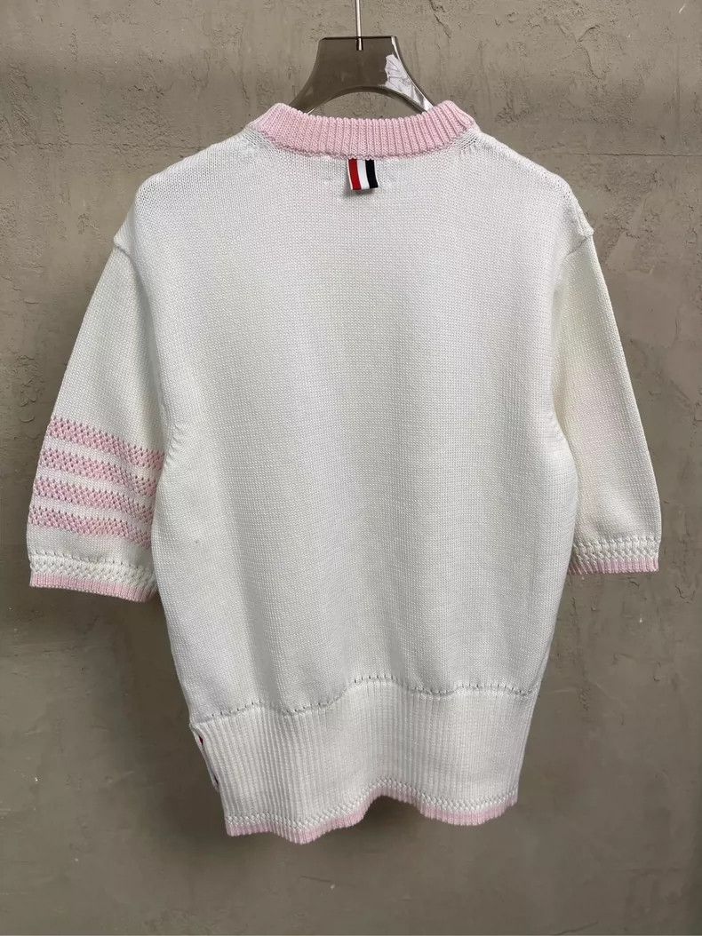 Other Thom Browne White and pink four stripe knit short sleeve Size M / US 6-8 / IT 42-44 - 6 Thumbnail