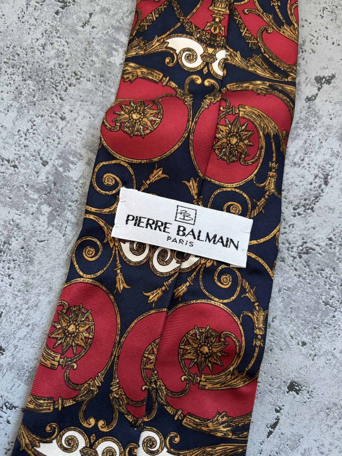 Balmain × Vintage Pierre Balmain Vintage Tie Silk Burgundy Blue Size ONE SIZE - 2 Thumbnail