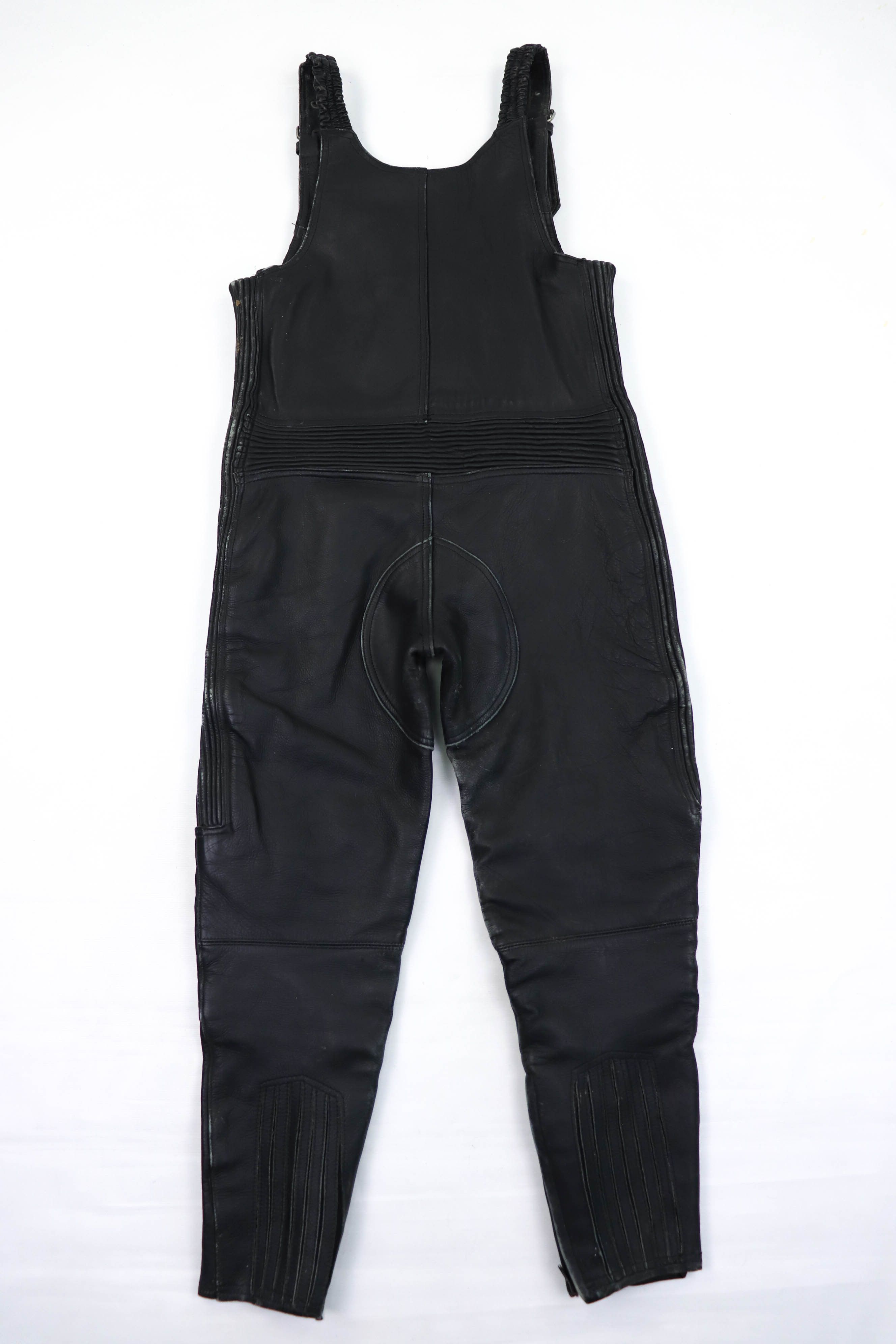 Genuine Leather Vintage EUROStyle Leather Distressed Biker Bib Overall Pants Size 27" / US 4 / IT 40 - 2 Thumbnail