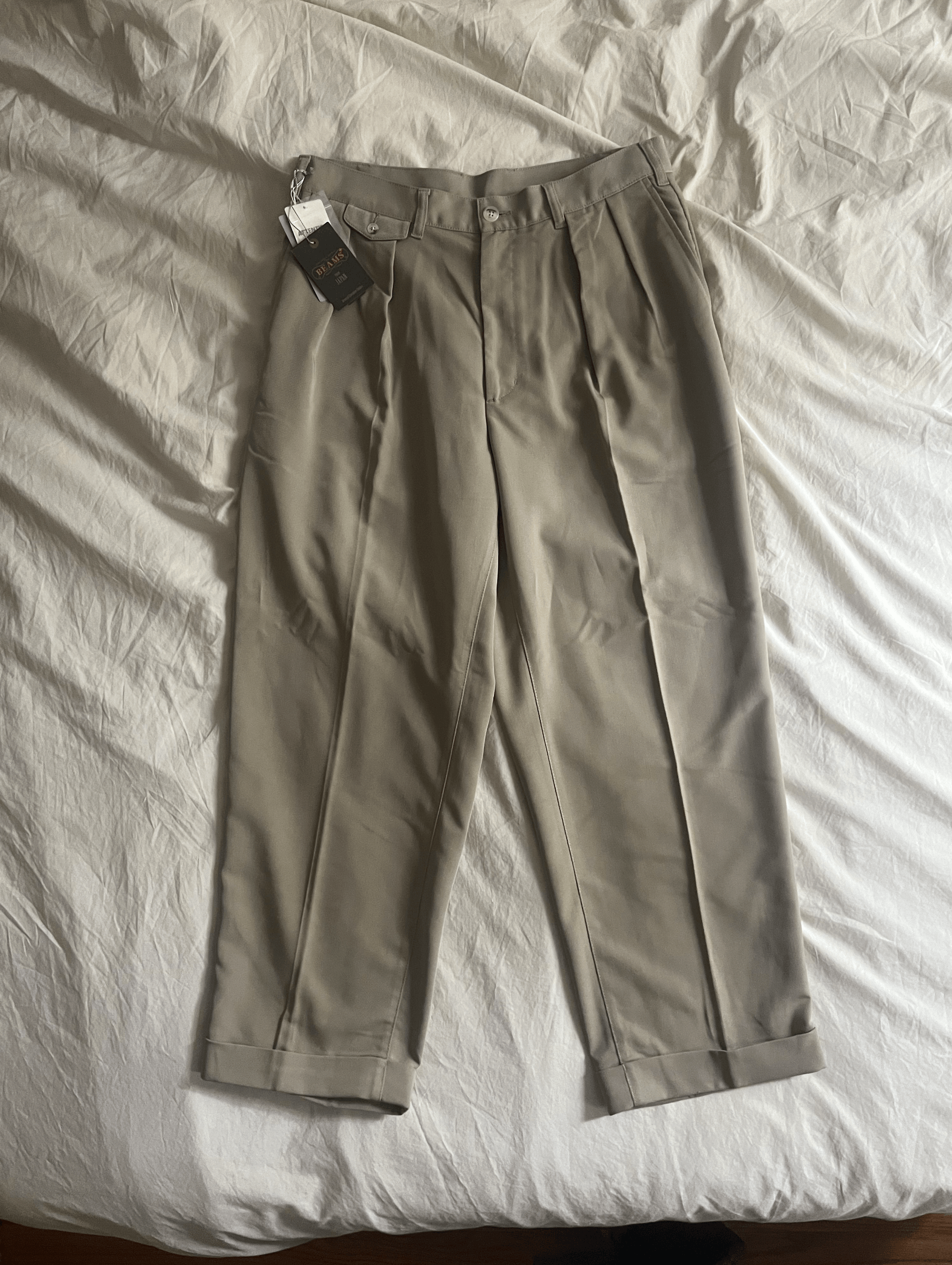 image of Beams Plus 2 Pleats Trousers Twill - Sand, Men's (Size 32)