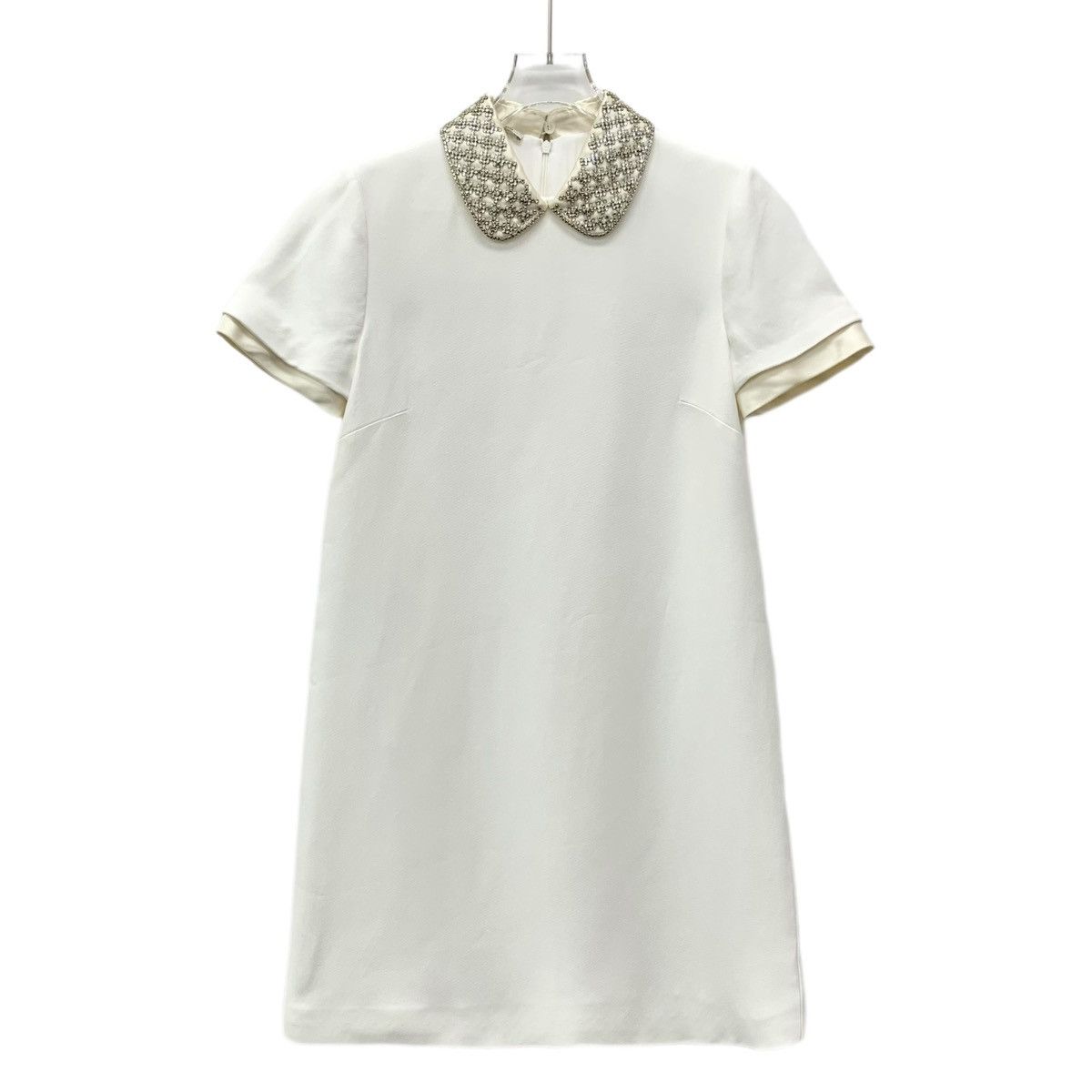 Miu Miu Miu Miu White Rhinestone Lapel Short Sleeve Dress K26WX Size S / US 4 / IT 40 - 1 Thumbnail