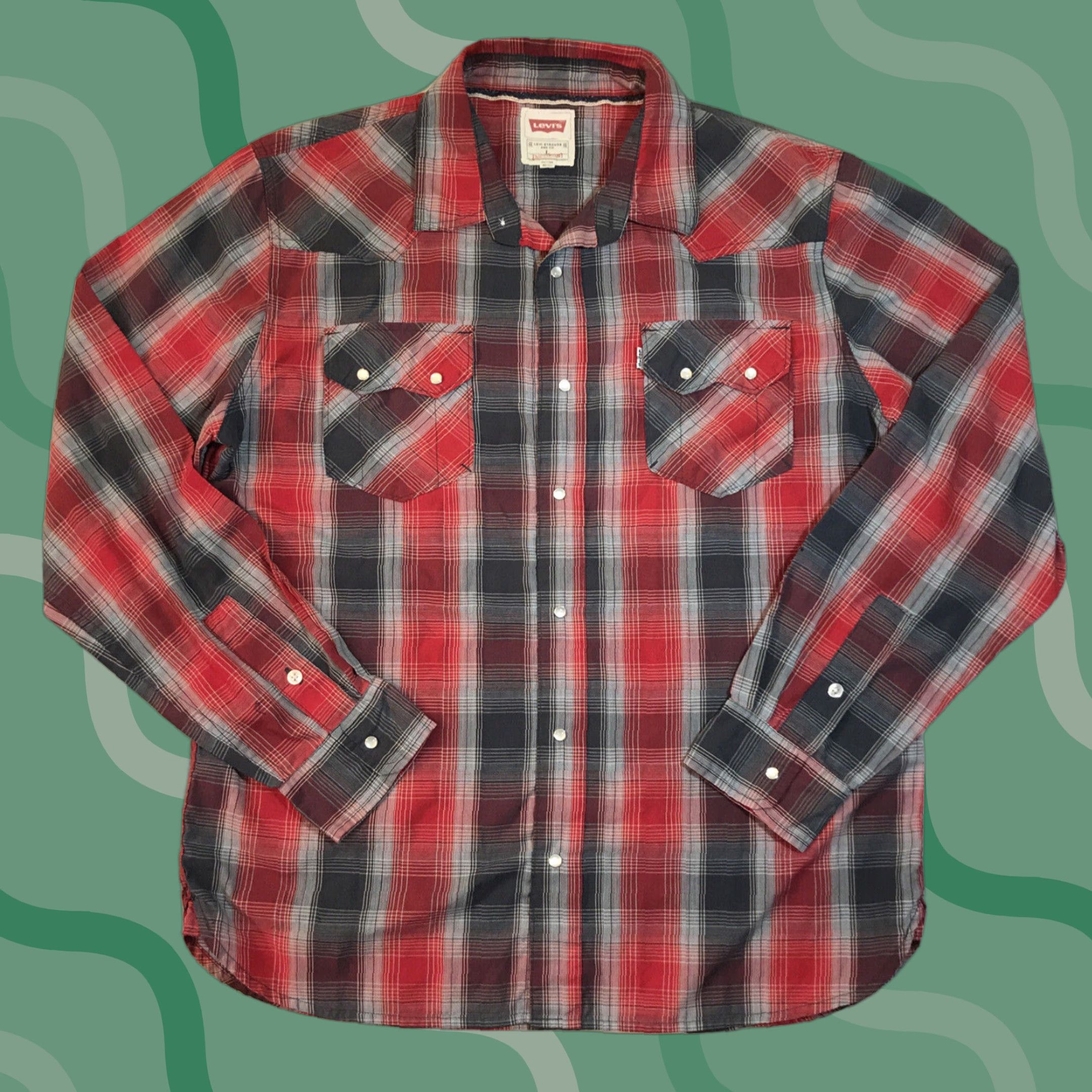 Levi's Levi's Men Button-Up Shirt Red Gray Striped Flannel Long Sleeve Sz Large 70s Western Size US L / EU 52-54 / 3 - 1 Thumbnail