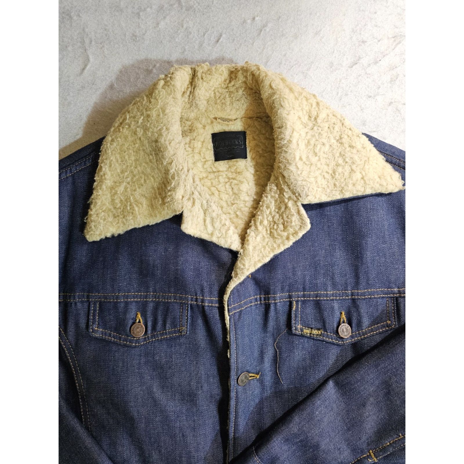 Sears VINTAGE Sears Roebucks Denim Sherpa Lined Chore Jacket Button Up Men's 46 R Blue Denim Jacket Western USA 80s Mens Size US S / EU 44-46 / 1 - 3 Thumbnail