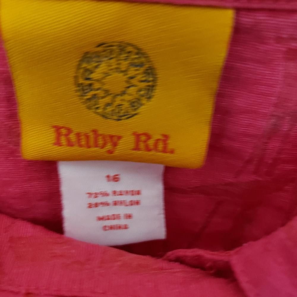 Designer CT192a Ruby Rd. Hot Pink Sheer Palm Tree Motif Shirt 14 Size XL / US 12-14 / IT 48-50 - 5 Thumbnail
