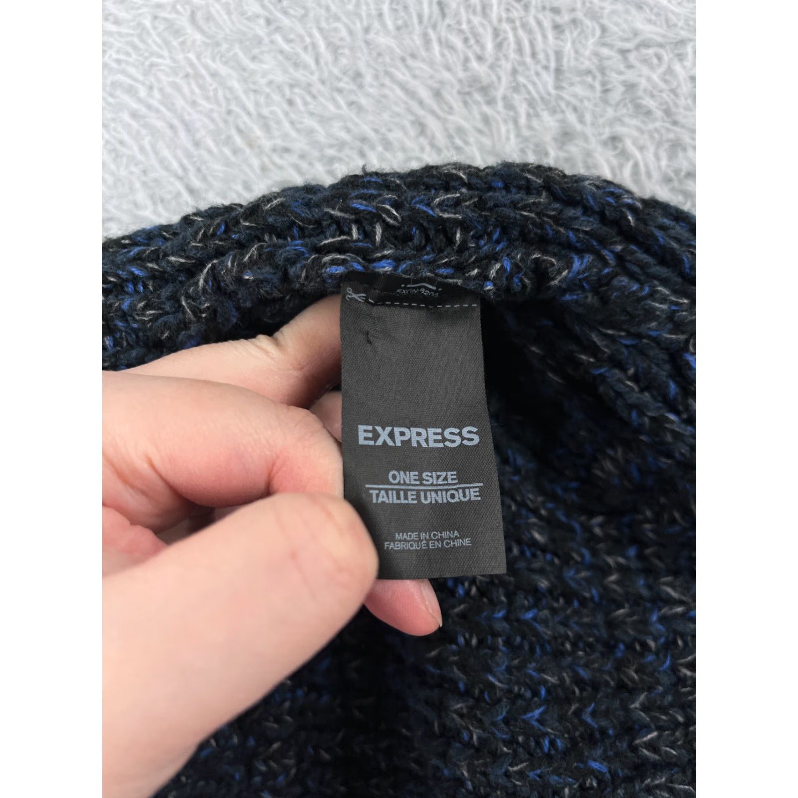 Express Express Beanie Toque Adult One Size Blue Black Knit Acrylic Cotton Blend Ski Size ONE SIZE - 7 Thumbnail