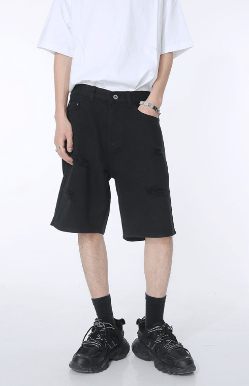 Japanese Brand × Vintage American high street loose straight ripped denim shorts Size US 32 / EU 48 - 1 Thumbnail