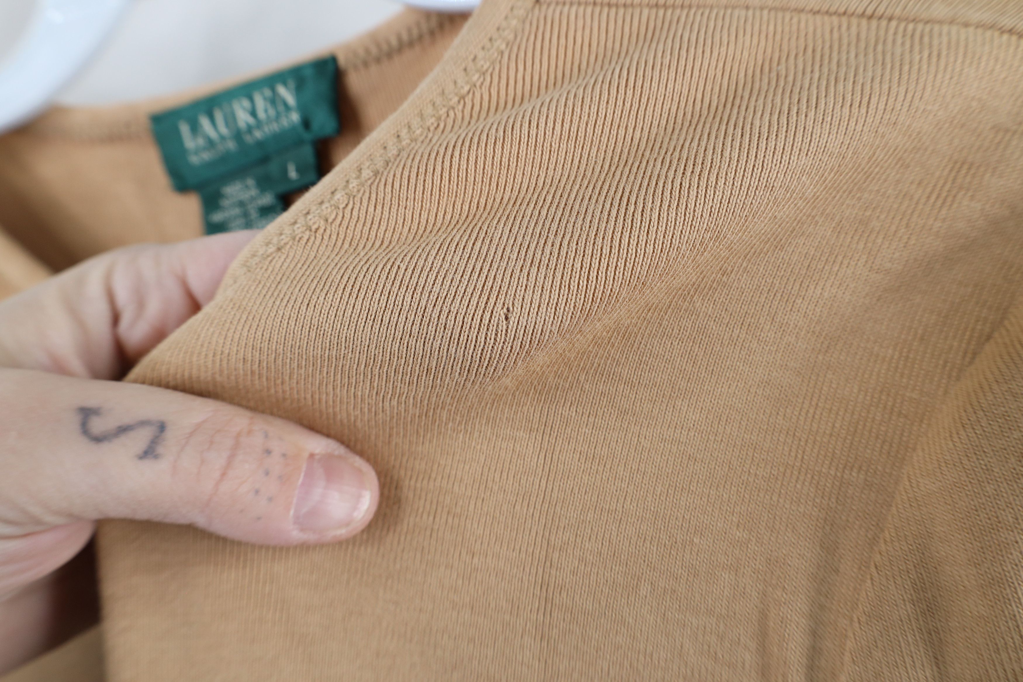 Ralph Lauren × Vintage Vintage 90s Ralph Lauren Knit Henley T-Shirt Beige USA Size L / US 10 / IT 46 - 10 Thumbnail