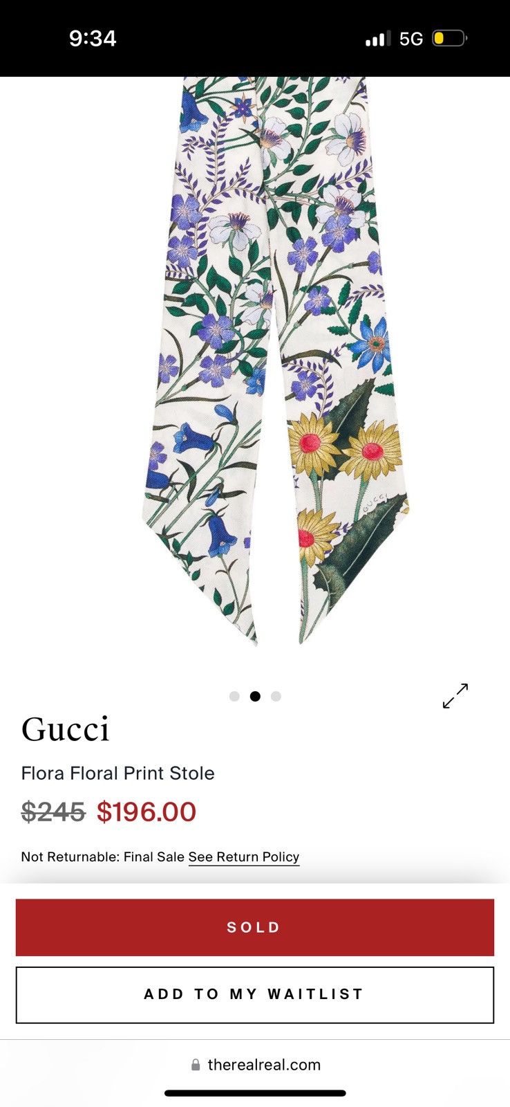 Gucci Gucci Floral Tilly Skinny Scarf Stole Size ONE SIZE - 2 Thumbnail