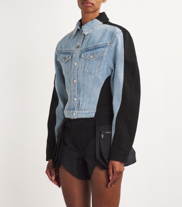 Mugler o1s22i1n1024 Bicolor Denim Jacket in Black & Blue Size M / US 6-8 / IT 42-44 - 3 Thumbnail