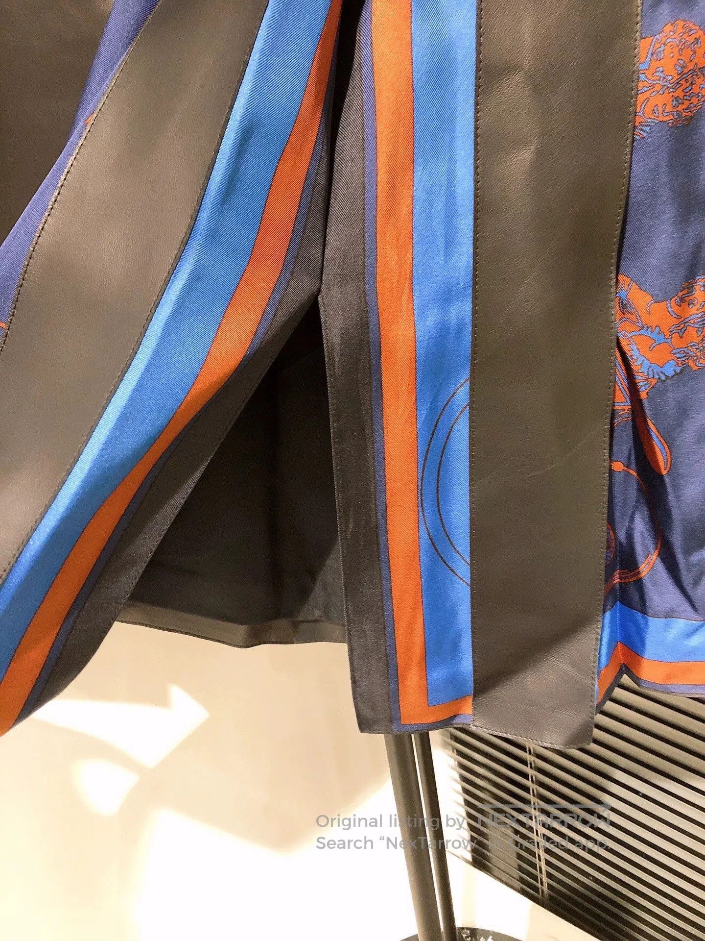 Hermes Black Leather Silk Pleated Skirt.