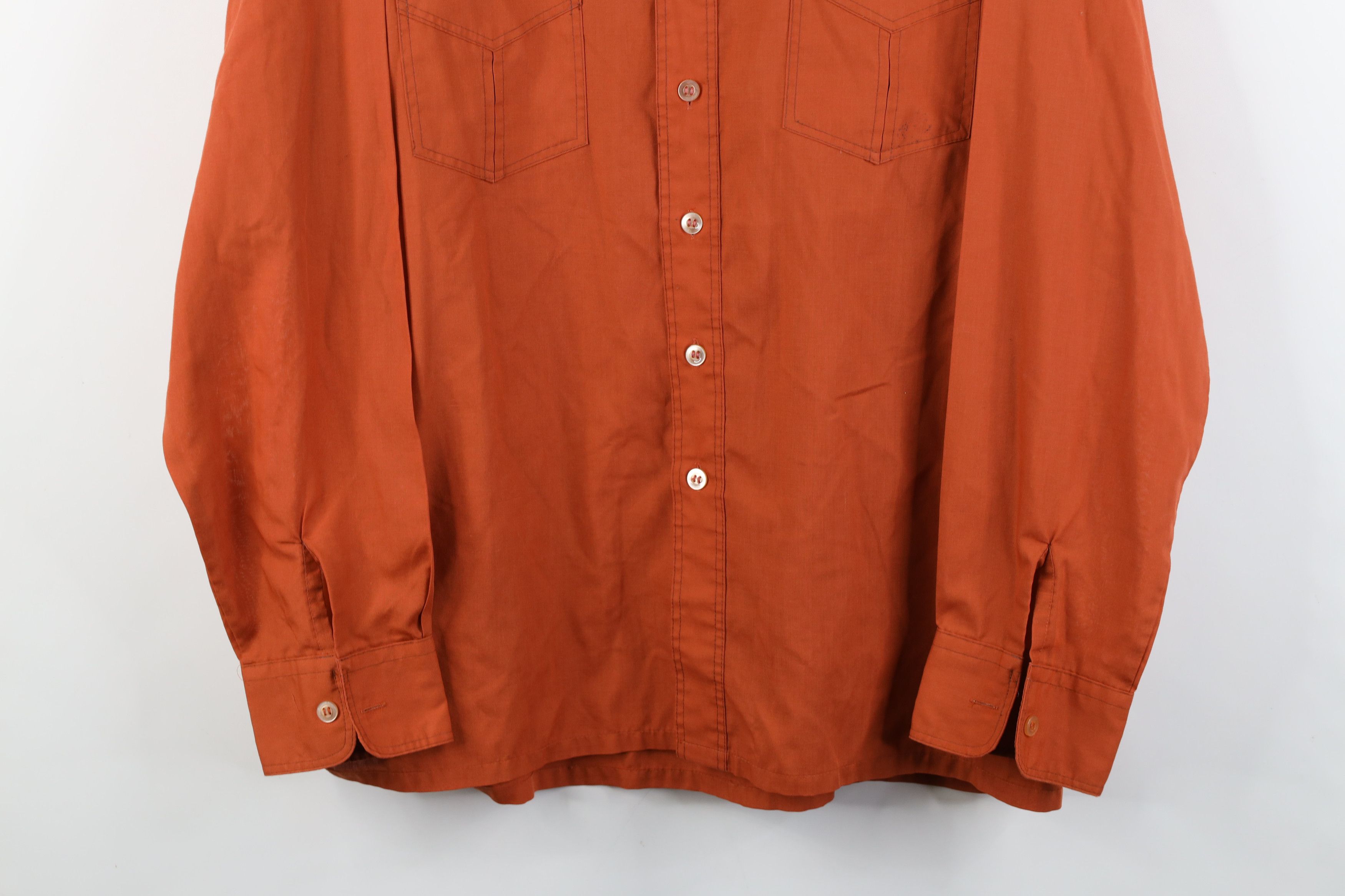 Vintage Vintage 70s Streetwear Thrashed Collared Button Shirt Orange Size US L / EU 52-54 / 3 - 3 Thumbnail