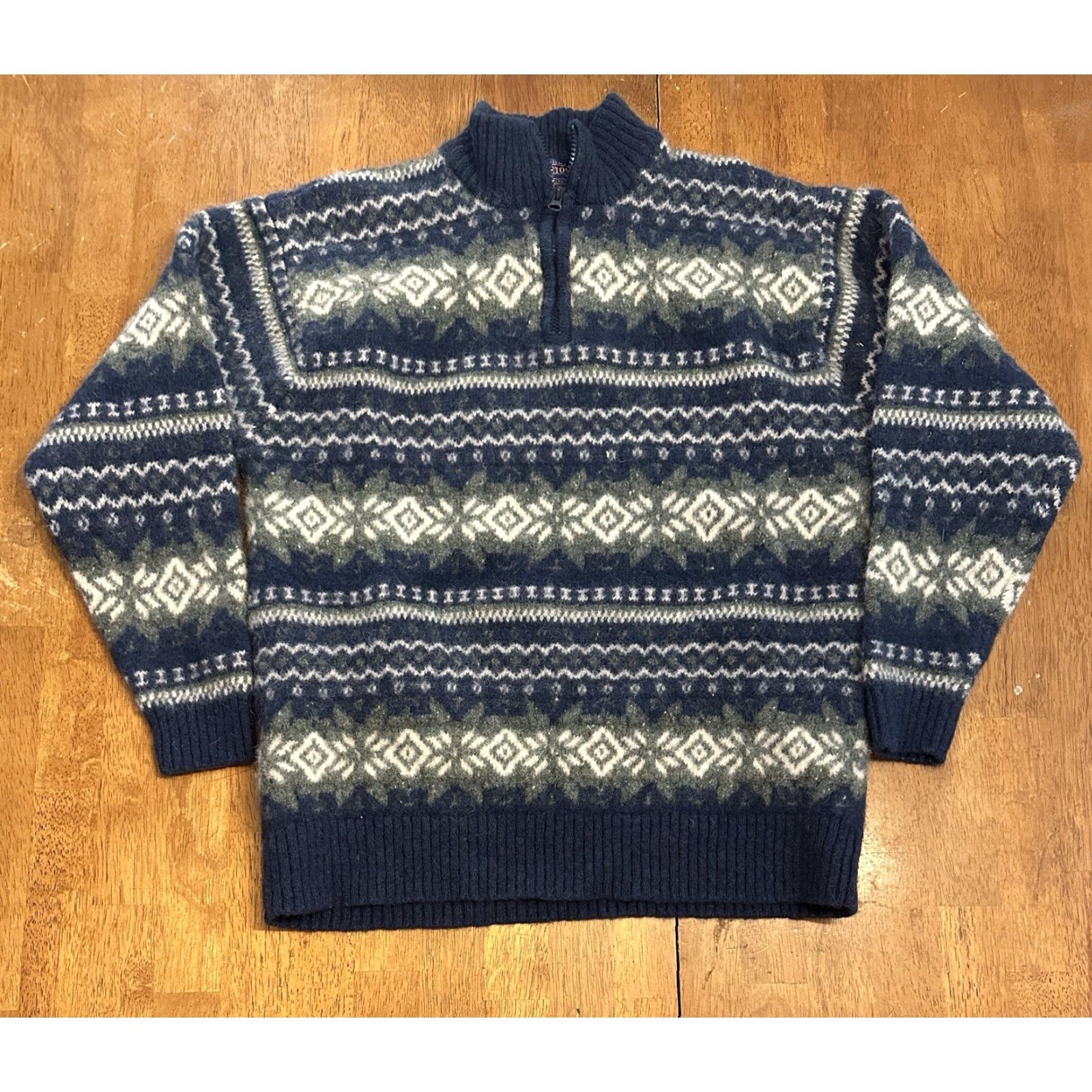 Pendleton VINTAGE Pendleton Shetland Wool 1/4 Zip Sweater Chunky Womens XL Aztec Geometric Blue Wool Pullover Size XL / US 12-14 / IT 48-50 - 2 Thumbnail