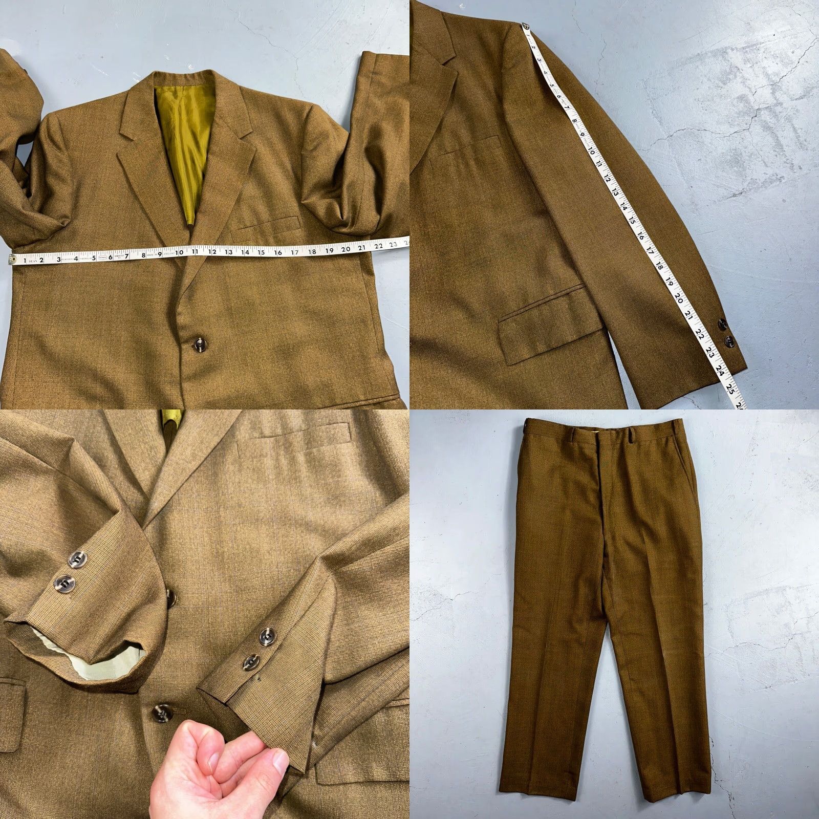 Vintage VINTAGE Lenox Hall 3 PC Suit Jacket Coat Pants Vest Rockabilly 70s 1970s Brown 42 Mens Plaid Mid Century Size 42R - 8 Thumbnail