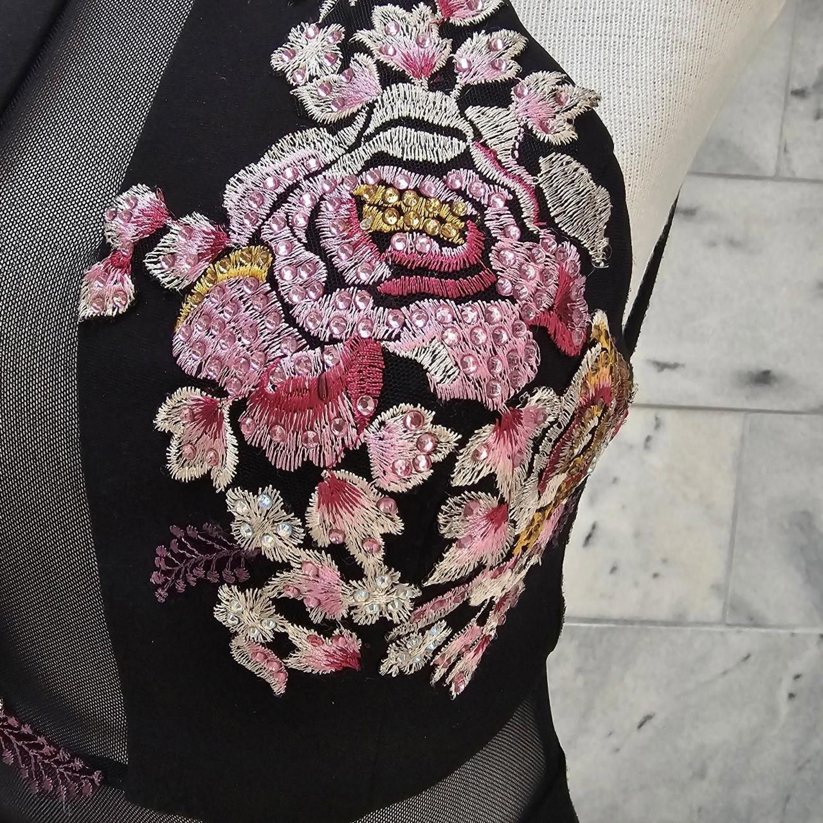 Designer XSCAPE Women's Black Pink Floral Formal Dress Size S / US 4 / IT 40 - 6 Thumbnail