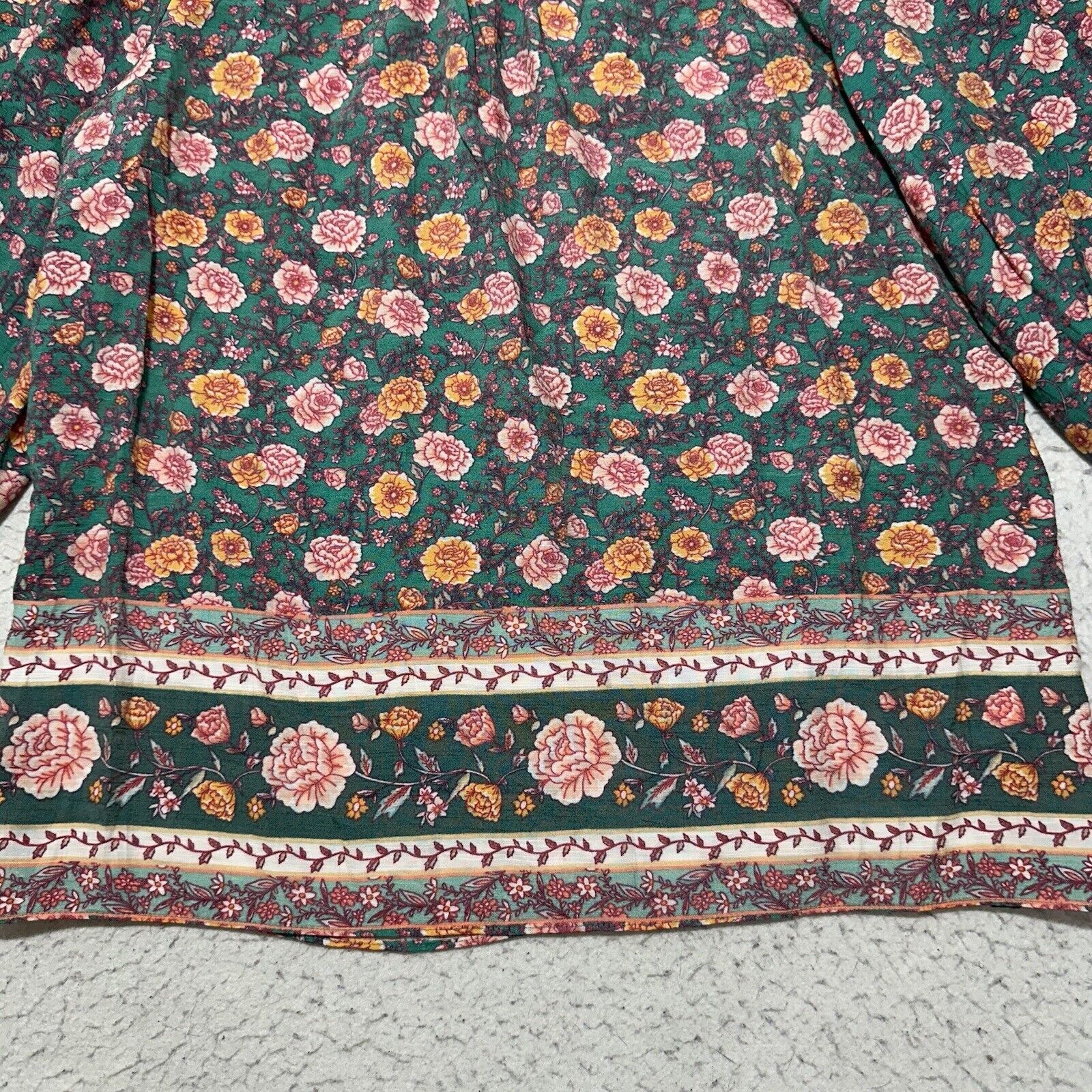 Other Lauren Conrad Medium Green Pink Floral Long Sleeve Blouse Size M / US 6-8 / IT 42-44 - 6 Thumbnail