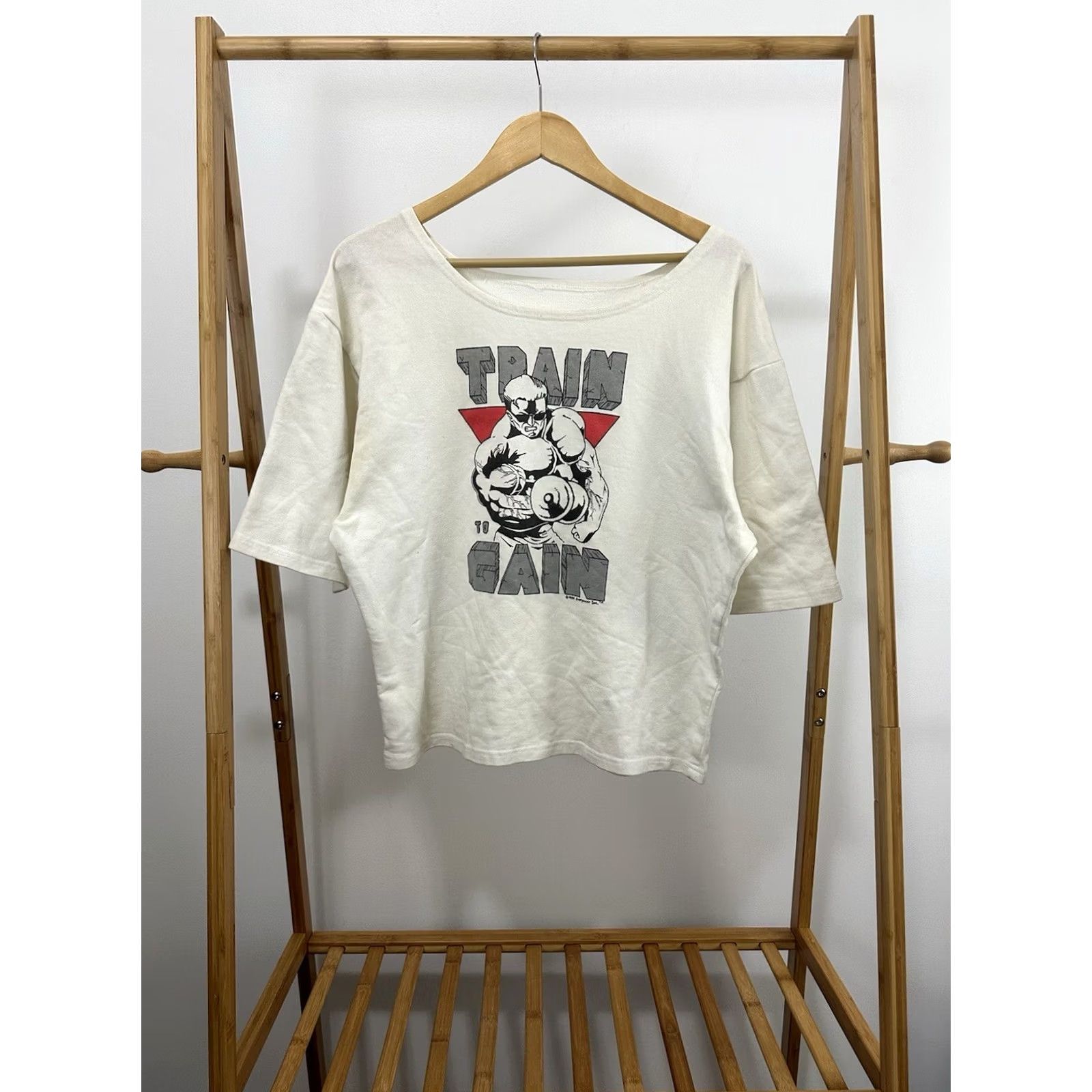 Vintage VTG 80s Train To Gain Flex Workout Thick Big Muscle Boxy Weightlifting T-Shirt L Cream Men Shirt Powerlifting Workout Mens Size US L / EU 52-54 / 3 - 2 Thumbnail