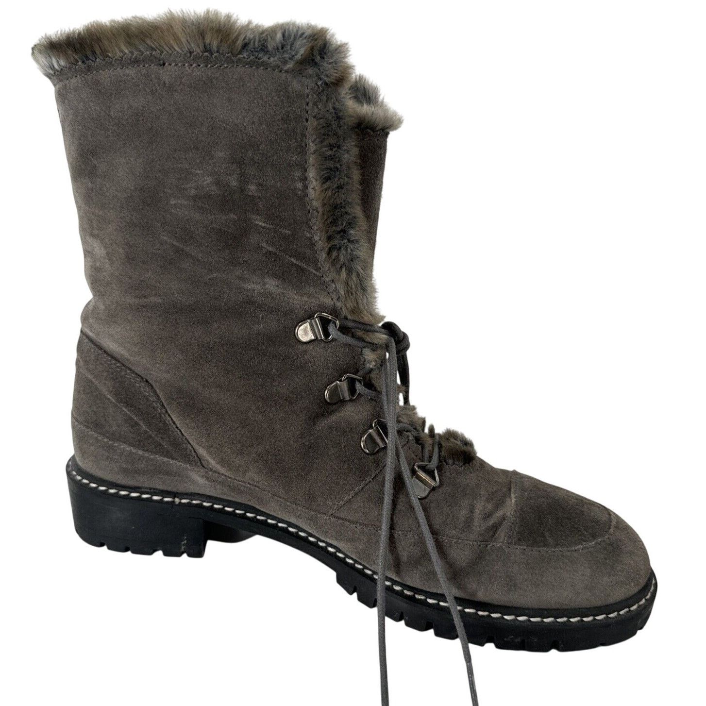 Stuart Weitzman Stuart Weitzman Designer Gray Suede Faux Fur Boots 7.5 Moto Size US 7.5 / IT 37.5 - 4 Thumbnail