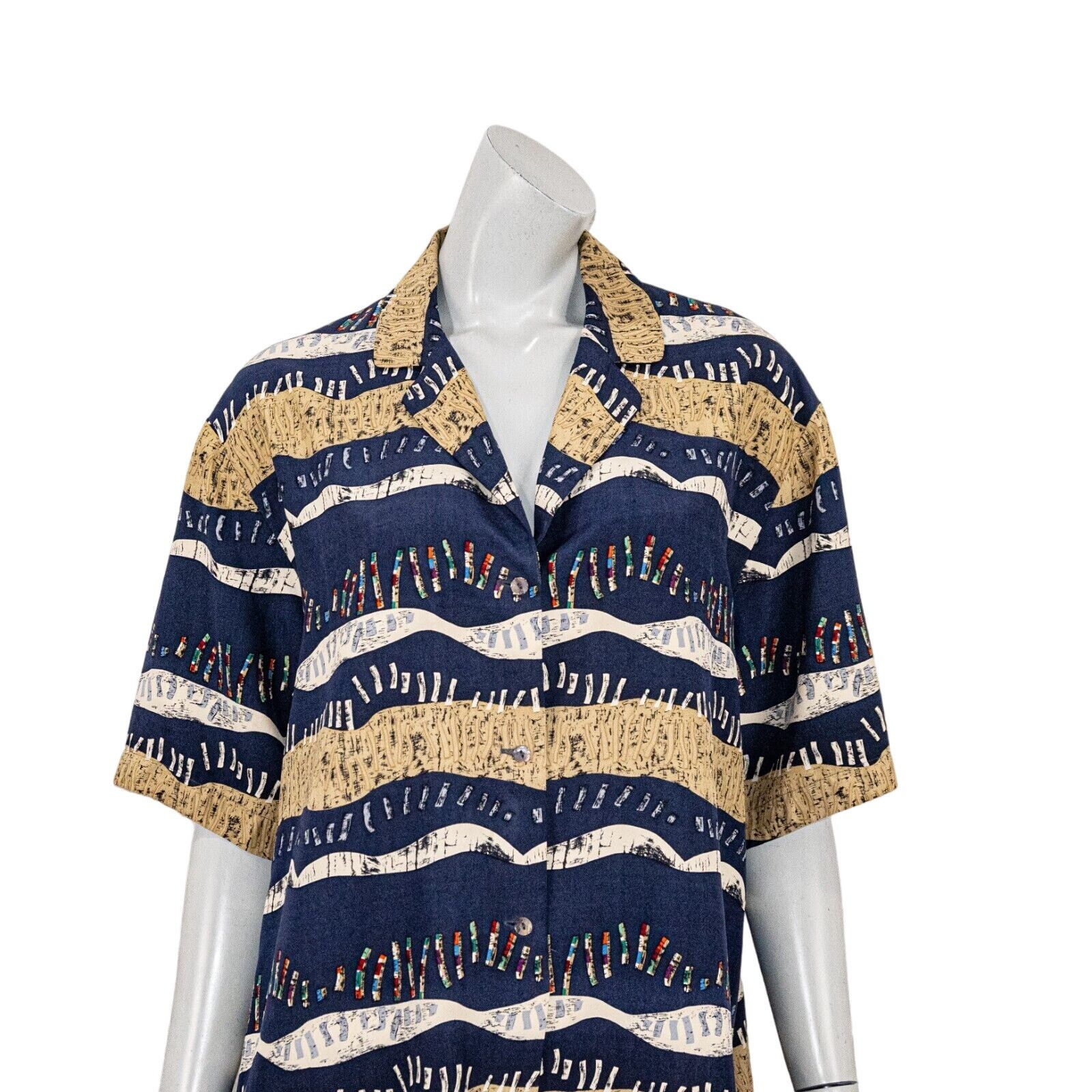 Nicole Farhi NICOLE FARHI Silk Button up Blouse Navy Multi size 10/12 Size XL / US 12-14 / IT 48-50 - 6 Thumbnail