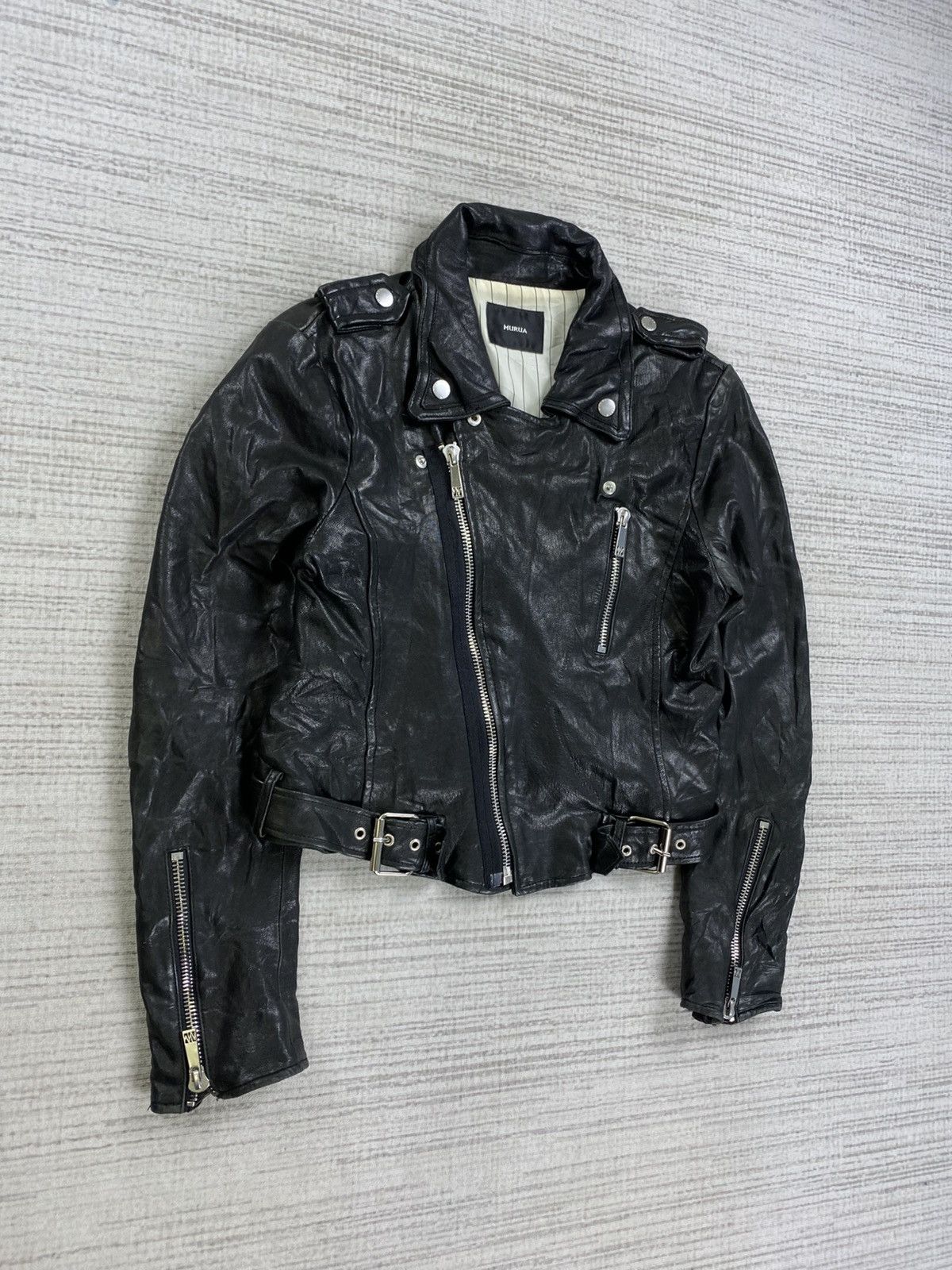 Japanese Brand 🔥Murua Sheepskin Black Cropped Punk Leather Jacket Size S / US 4 / IT 40 - 3 Thumbnail