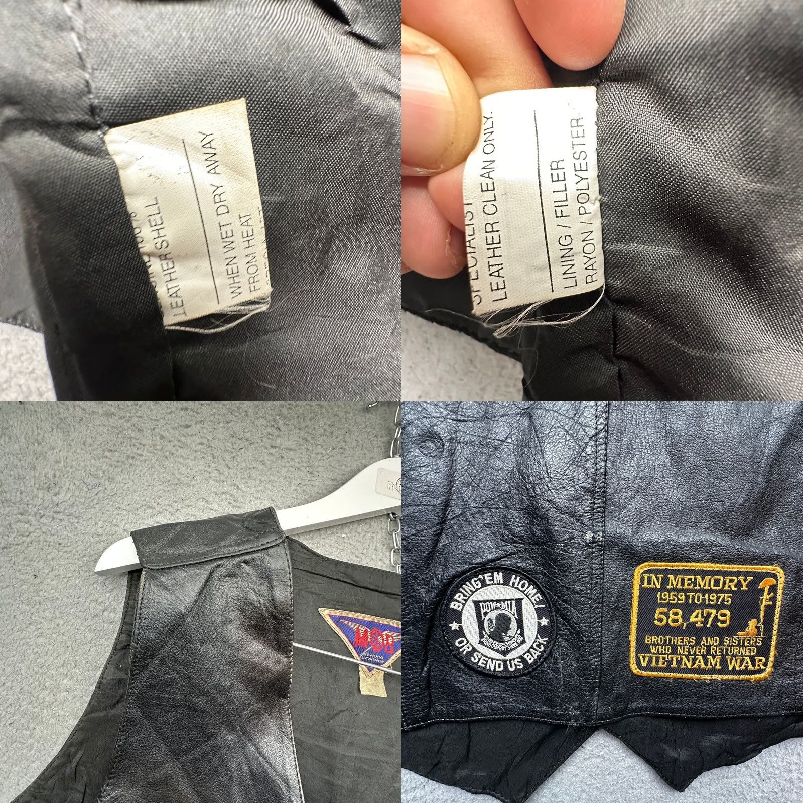 Vintage VINTAGE MOB Genuine Leather Biker Vest Mens 3XL Vietnam Patches Button Black Leather Vest Mens 3XL Vietnam Motorcycle Size US XXL / EU 58 / 5 - 8 Thumbnail