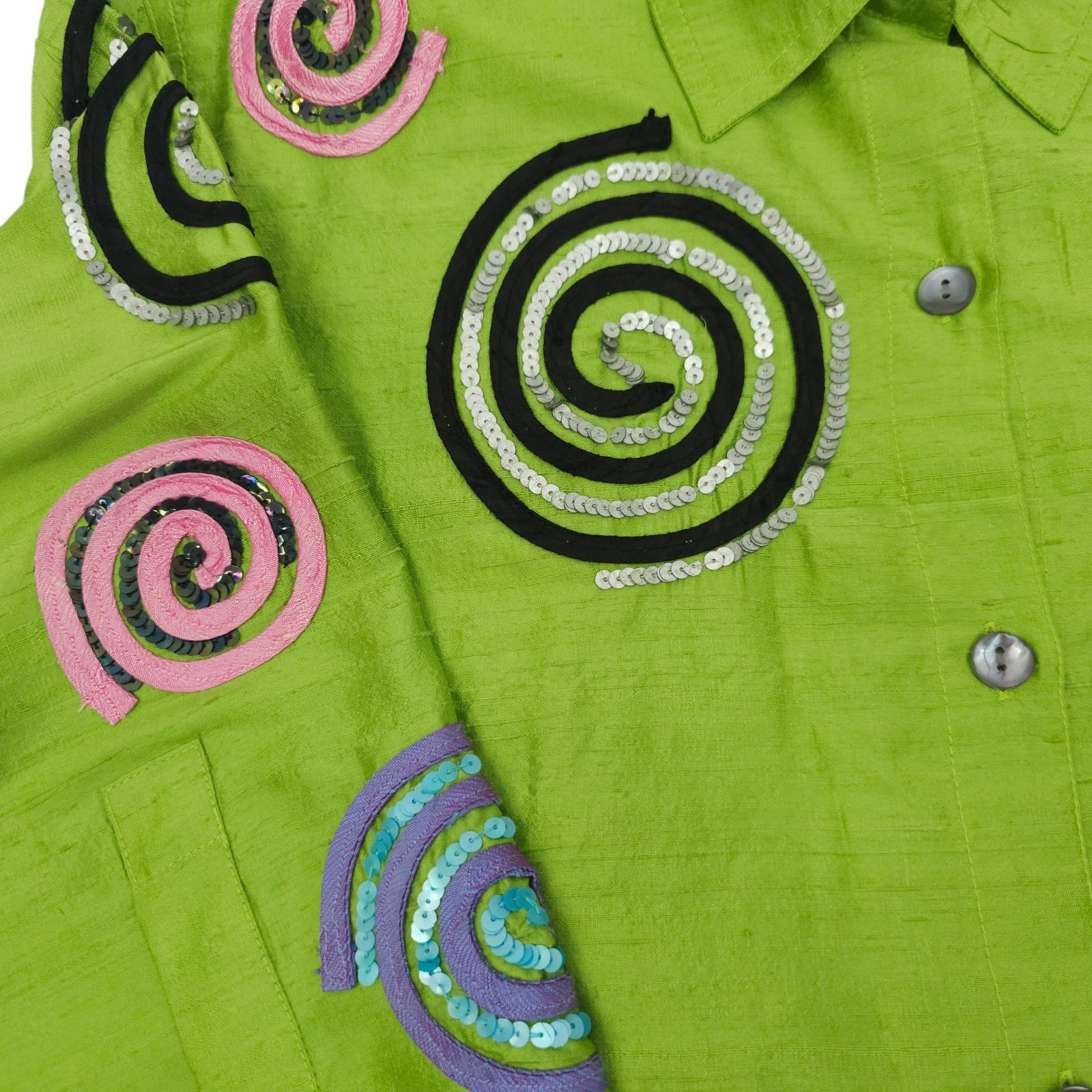 Other Bleu Bayou Jacket Tank 2pc Set L Lime Green Silk Sequin Size L / US 10 / IT 46 - 19 Thumbnail