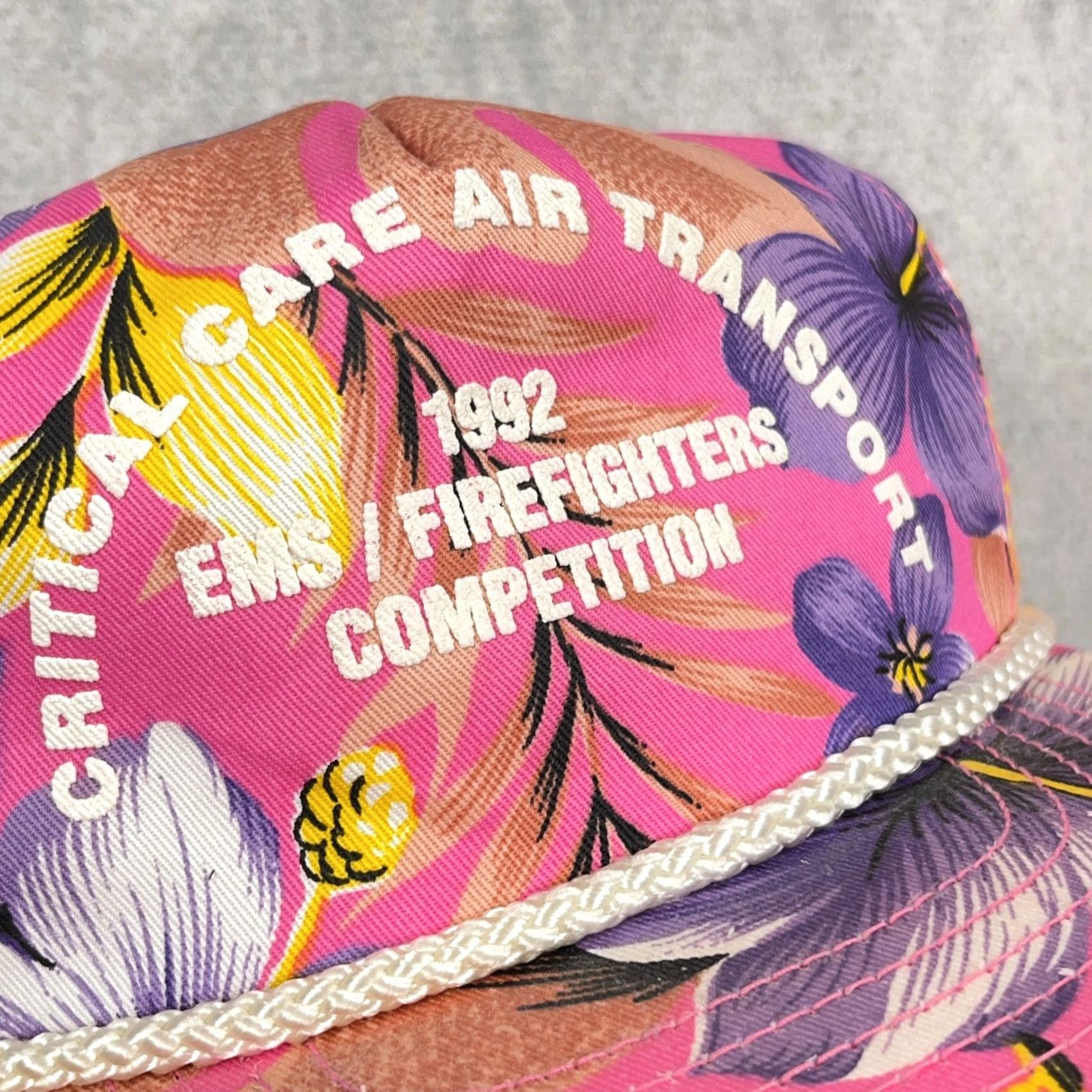 Pinko VINTAGE Pink Purple Floral Trucker Hat Cap Snapback Rope 90s Y2K Hawaiian Beach San Sun Mens Size ONE SIZE - 3 Thumbnail