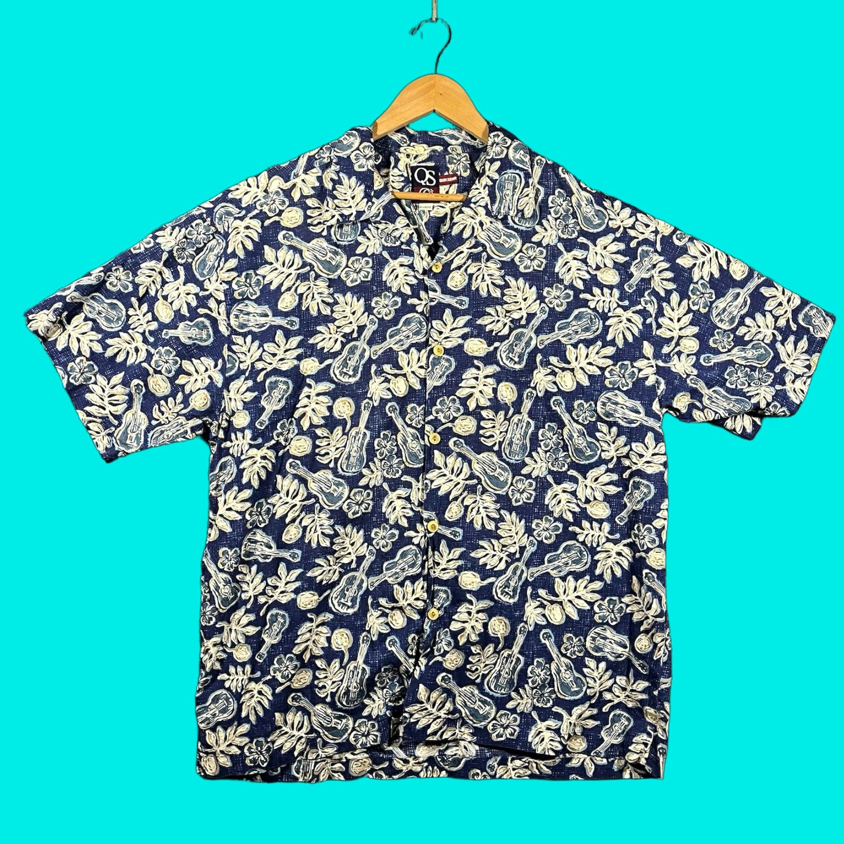 Quiksilver VINTAGE Quiksilver Shirt Mens XL Blue Hawaiian Camp Ukulele Surf Floral Camp Vintage Graphic Print Short Sleeve Button-Up Collared Spread Mens Size US XL / EU 56 / 4 - 1 Thumbnail