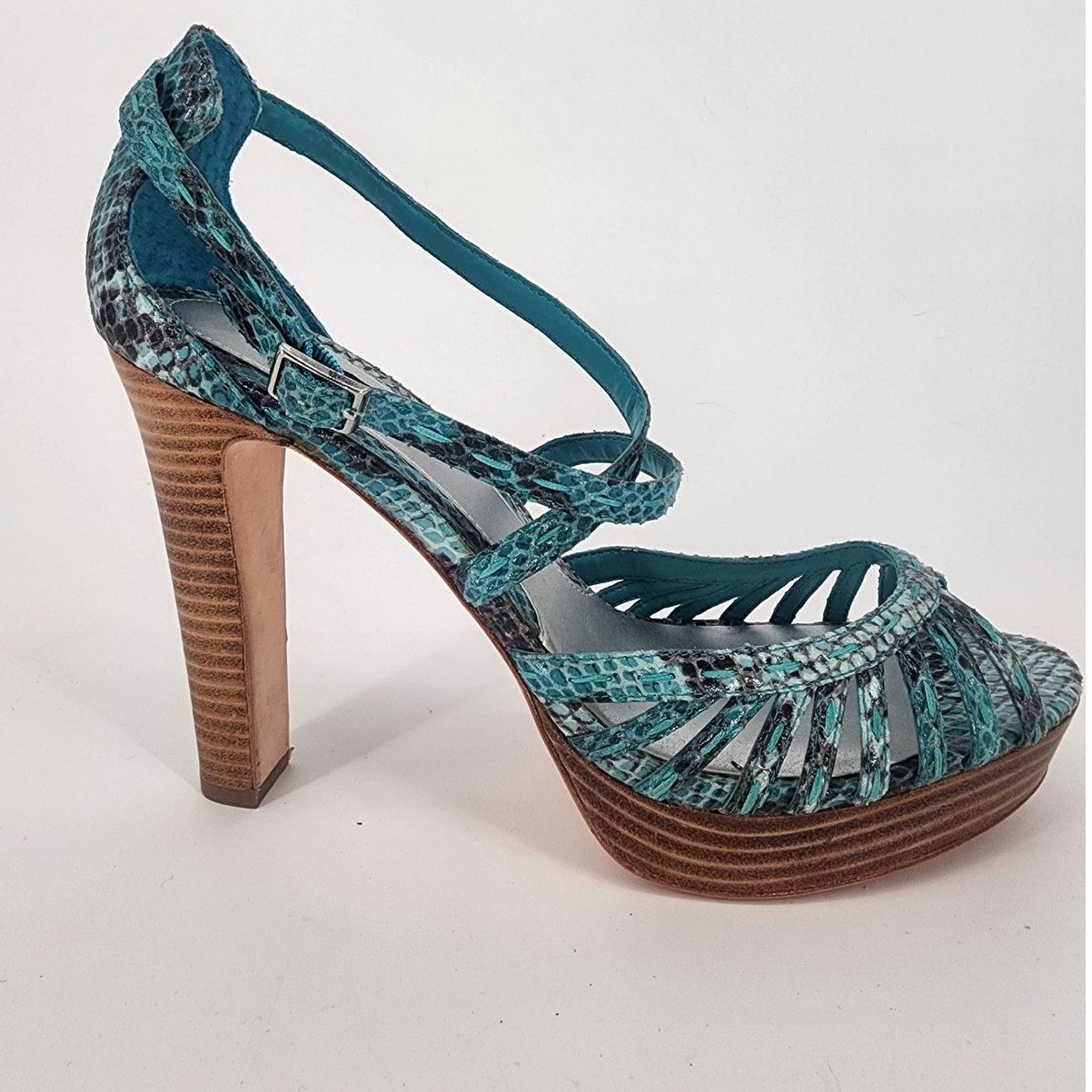White House Black Market White House Black Market Teal Snakeskin Sandal Women's Sz 10 Size US 10 / IT 40 - 3 Thumbnail
