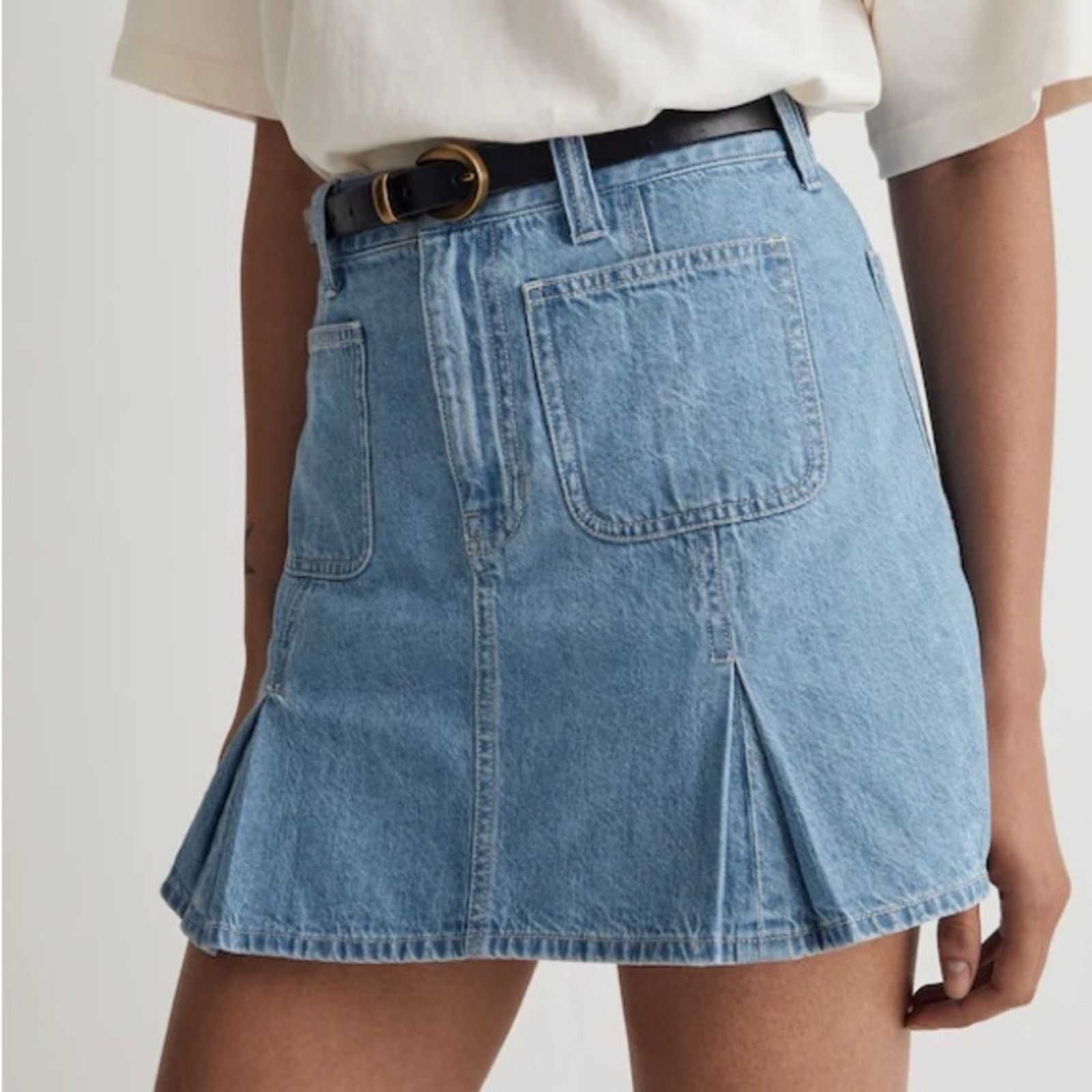 Madewell Madewell Pleated Denim ALine Mini Skirt Womens 27 Stilecroft Size 27" / US 4 / IT 40 - 1 Thumbnail