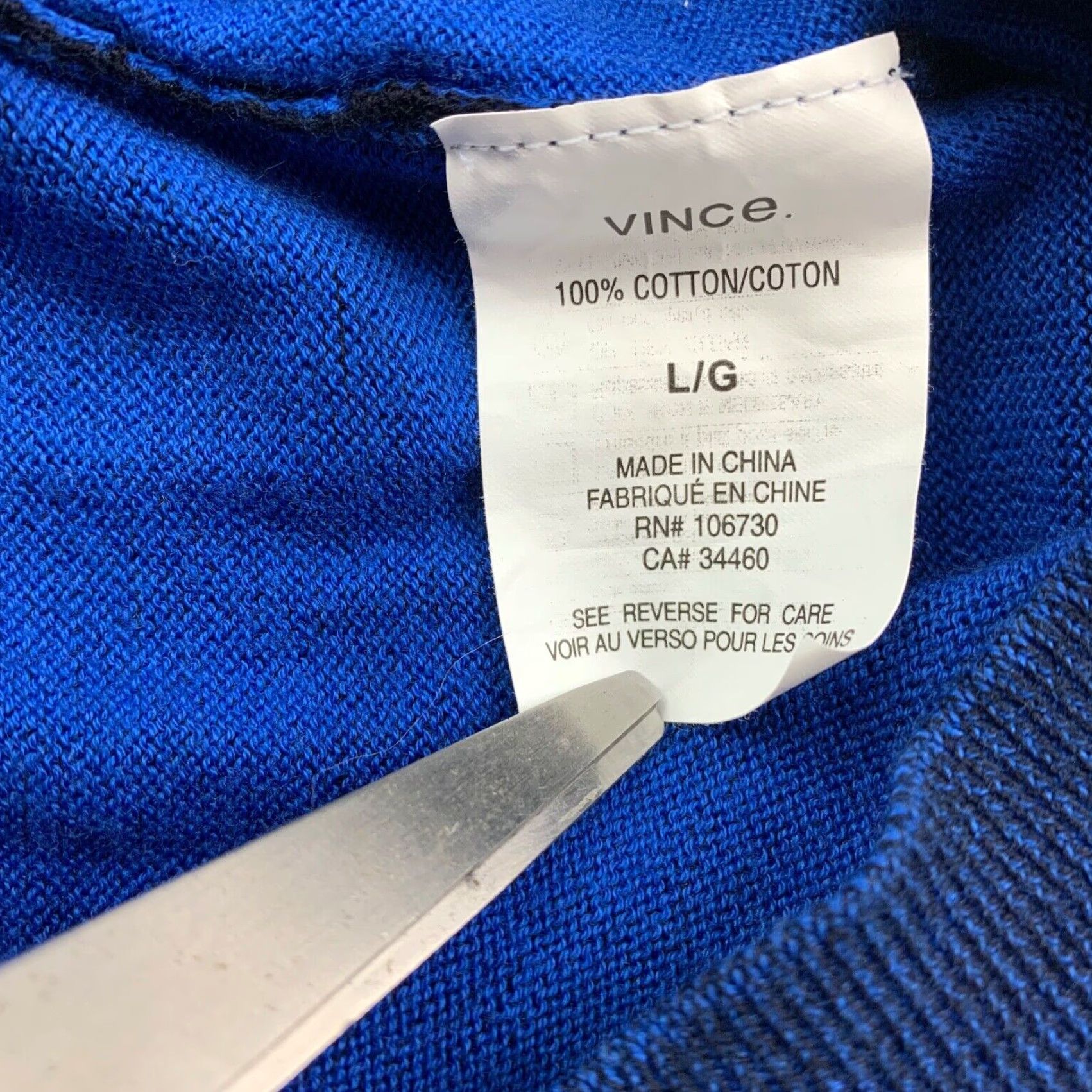 Vince Vince Men's Sweater 100% Cotton V-Neck Pullover Blue/Black Large Size US L / EU 52-54 / 3 - 4 Thumbnail
