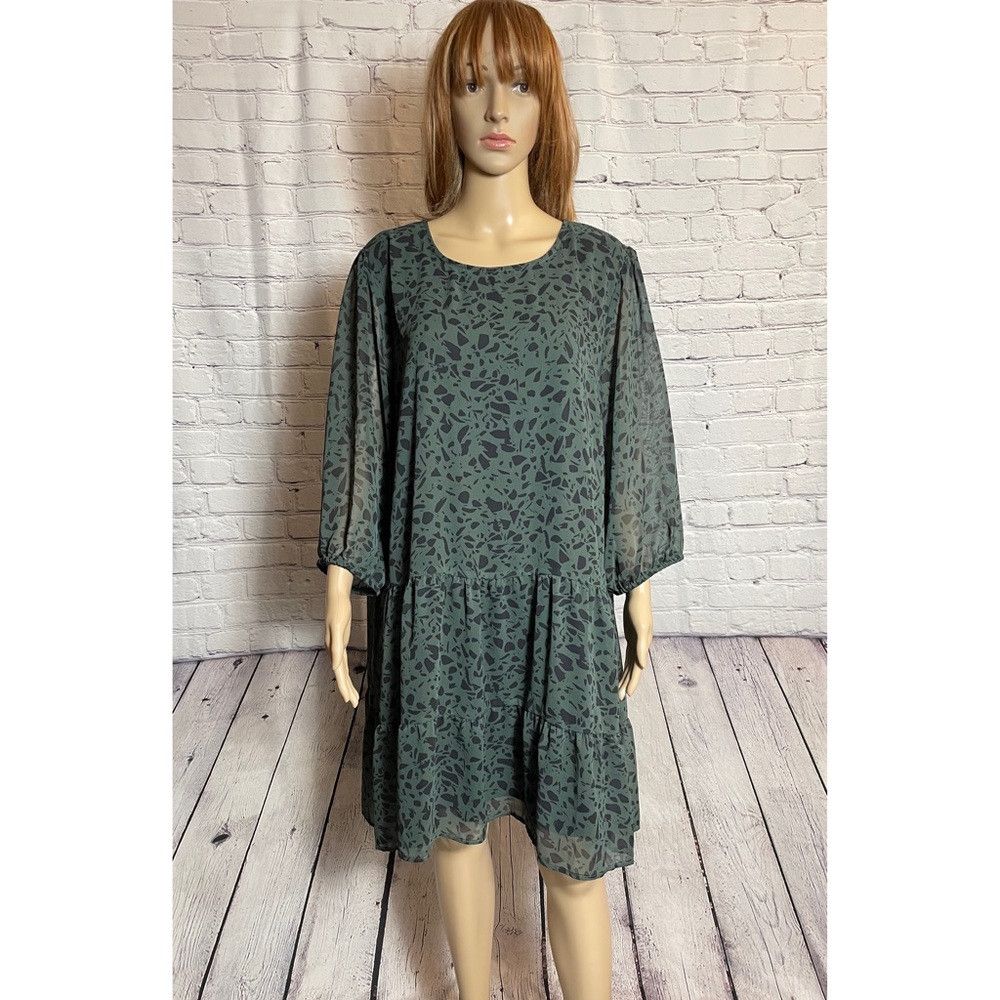 Other Gilli Chiffon 3/4 Sleeve Green Dress SIze 2X Size XXL / US 16-18 / IT 52-54 - 1 Thumbnail