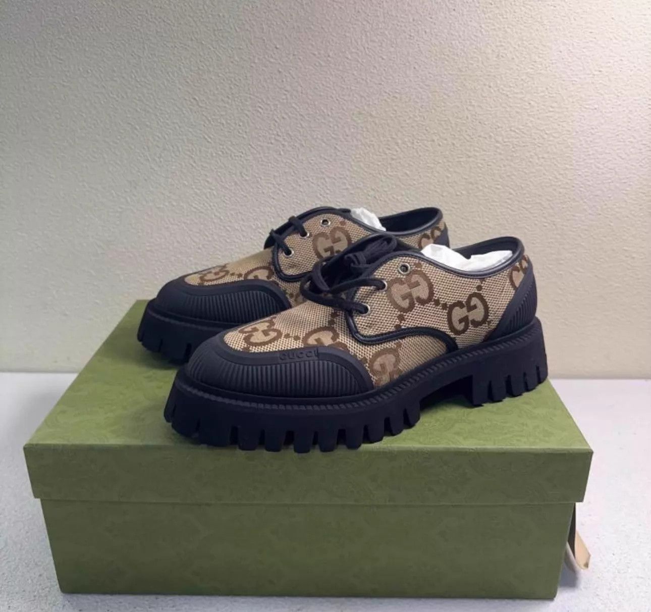 Gucci Brown Patterned Lace-Up Shoes with Chunky Sole Size US 6 / EU 39 - 1 Thumbnail