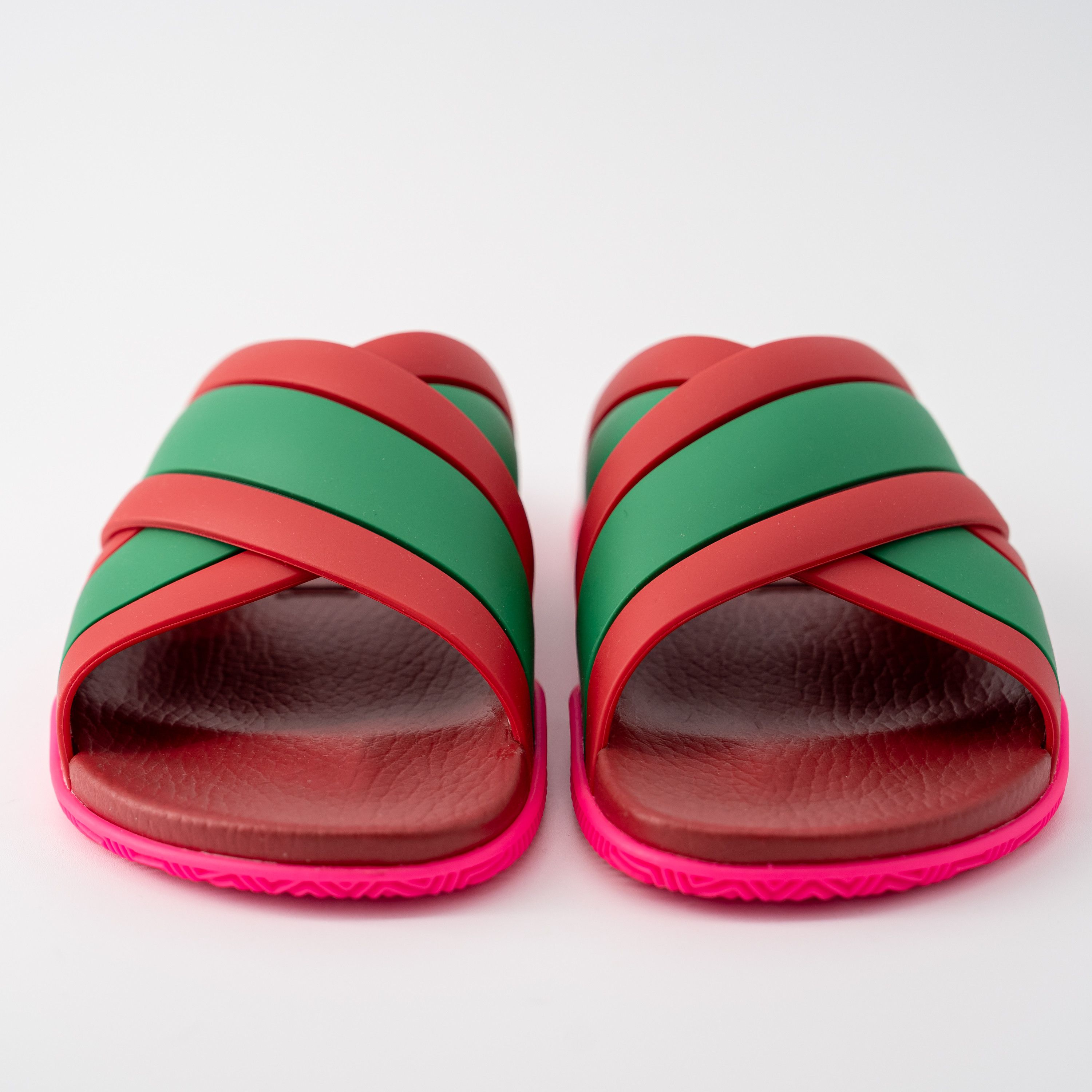 Gucci 37G - Gucci Slide Sandals Cross Striped Red Green Web Rubber
