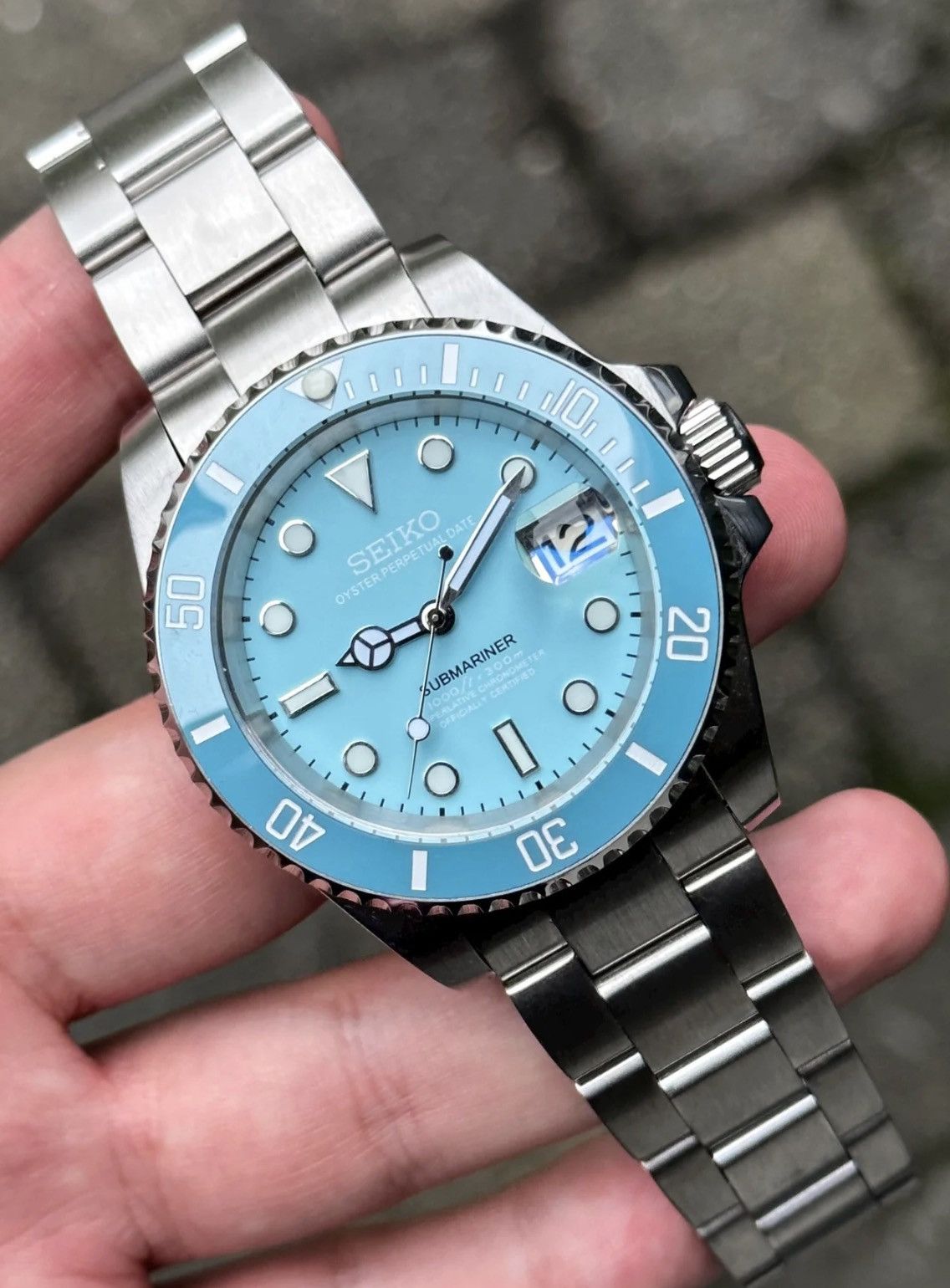 Japanese Brand Seiko Mod Submariner Date Tiffany Blue Dial Steel Watch 41mm Size ONE SIZE - 1 Thumbnail