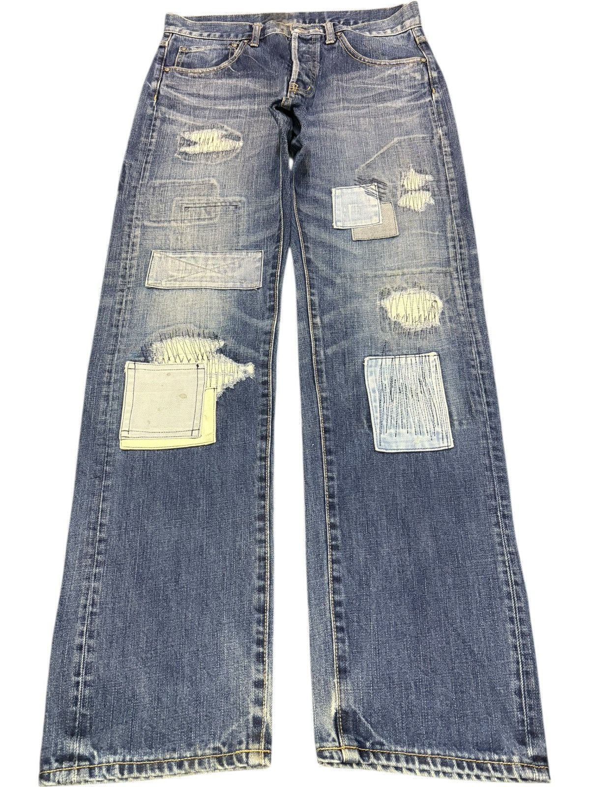 Japan Blue Vintage Japanese Brand Patchwork Distressed Jeans Size 31" - 1 Thumbnail