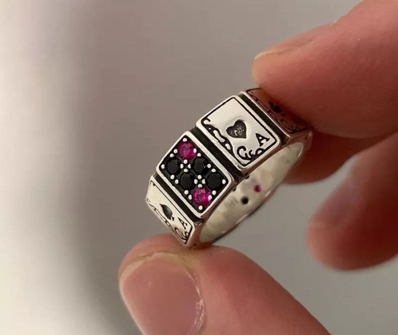 Jewelry × Vintage Ace Card Playing Poker Player Spades Hearts Ring Size ONE SIZE - 5 Thumbnail
