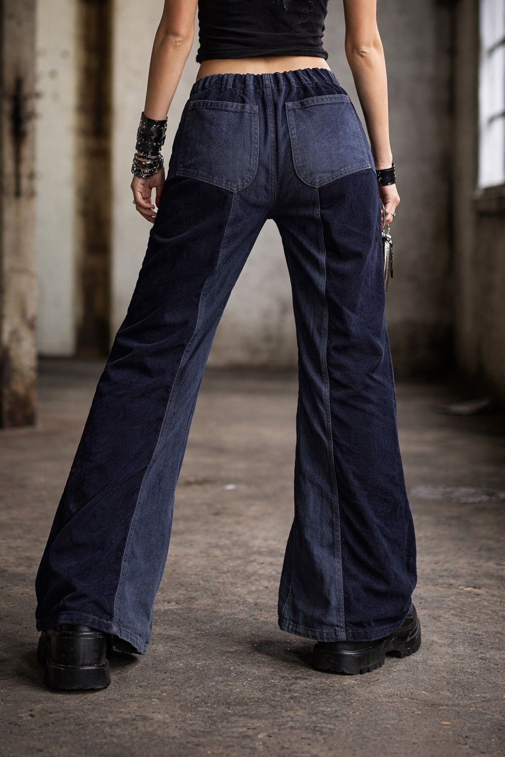 Other Patchwork Corduroy Denim Low Rise Flare Pants Avant Garde Size 25" / US 0 / IT 36 - 2 Thumbnail