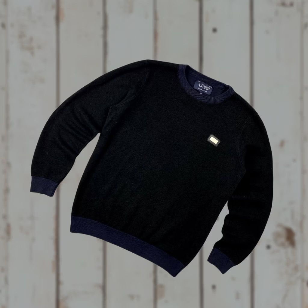 Vintage Armani Jeans Mens Sweater Pullover Knit Logo Black M Size US M / EU 48-50 / 2 - 1 Thumbnail