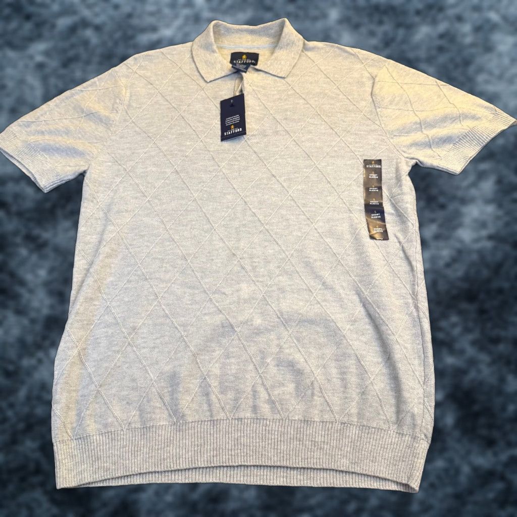 Stafford Stafford Polo Shirt Short Sleeve Argyle/Diamond Knit Mens Size S NWT Gray Acrylic Blend 54% Cotton 24% Acrylic 22% Rayon Size US S / EU 44-46 / 1 - 1 Thumbnail