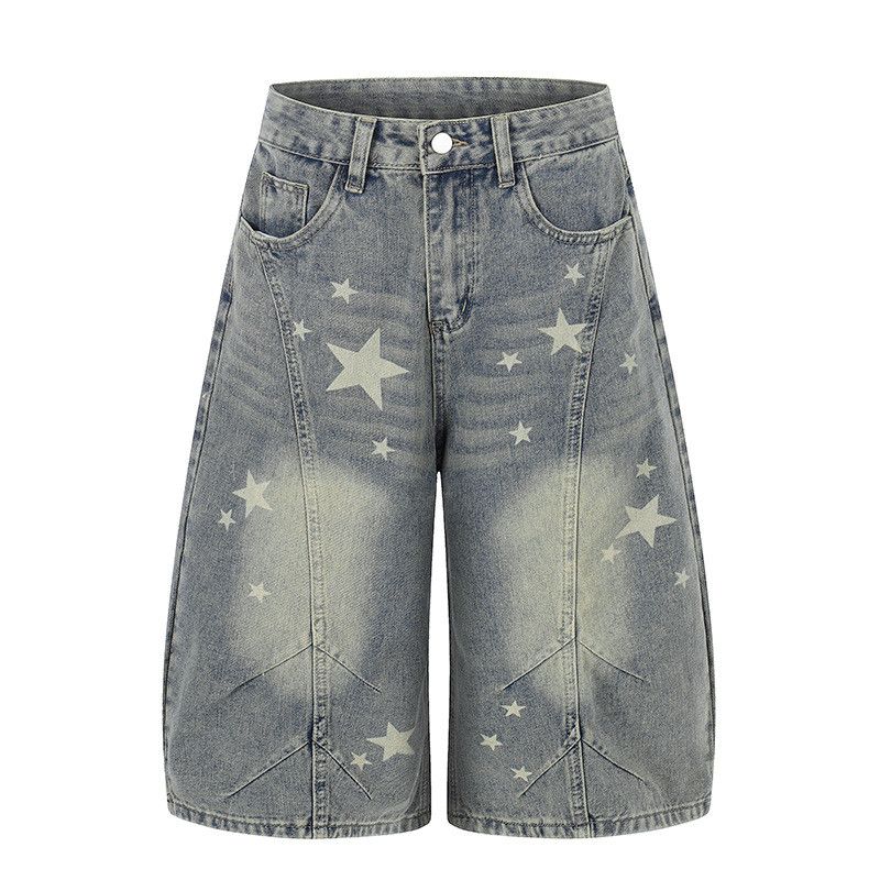 Vintage Men's American Retro Street Star-Patterned Denim Shorts Size US 32 / EU 48 - 1 Thumbnail