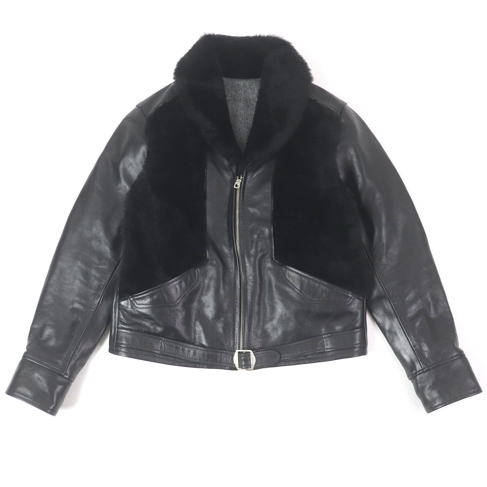 Other Other Dappers 1141 Shawl Collar Grizzly Jacket Horsehide Mouton Jacket Leather Outerwear 1141 Size ONE SIZE - 1 Thumbnail