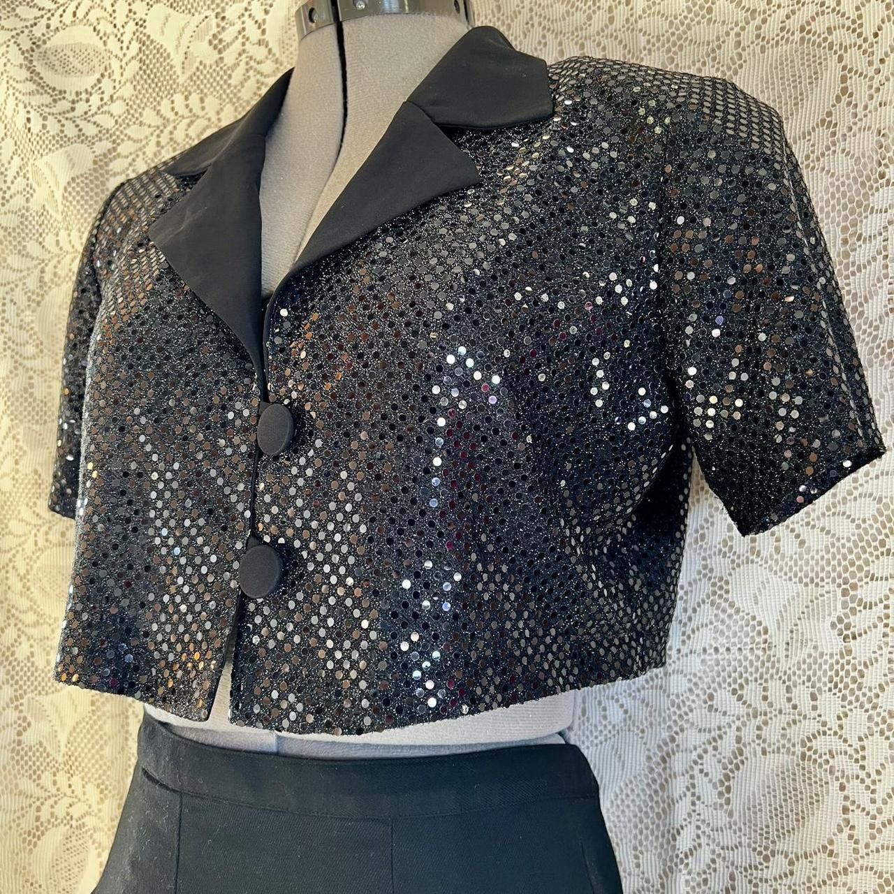 Other Vintage black sequin crop blazer by Molly Malloy Size L / US 10 / IT 46 - 3 Thumbnail