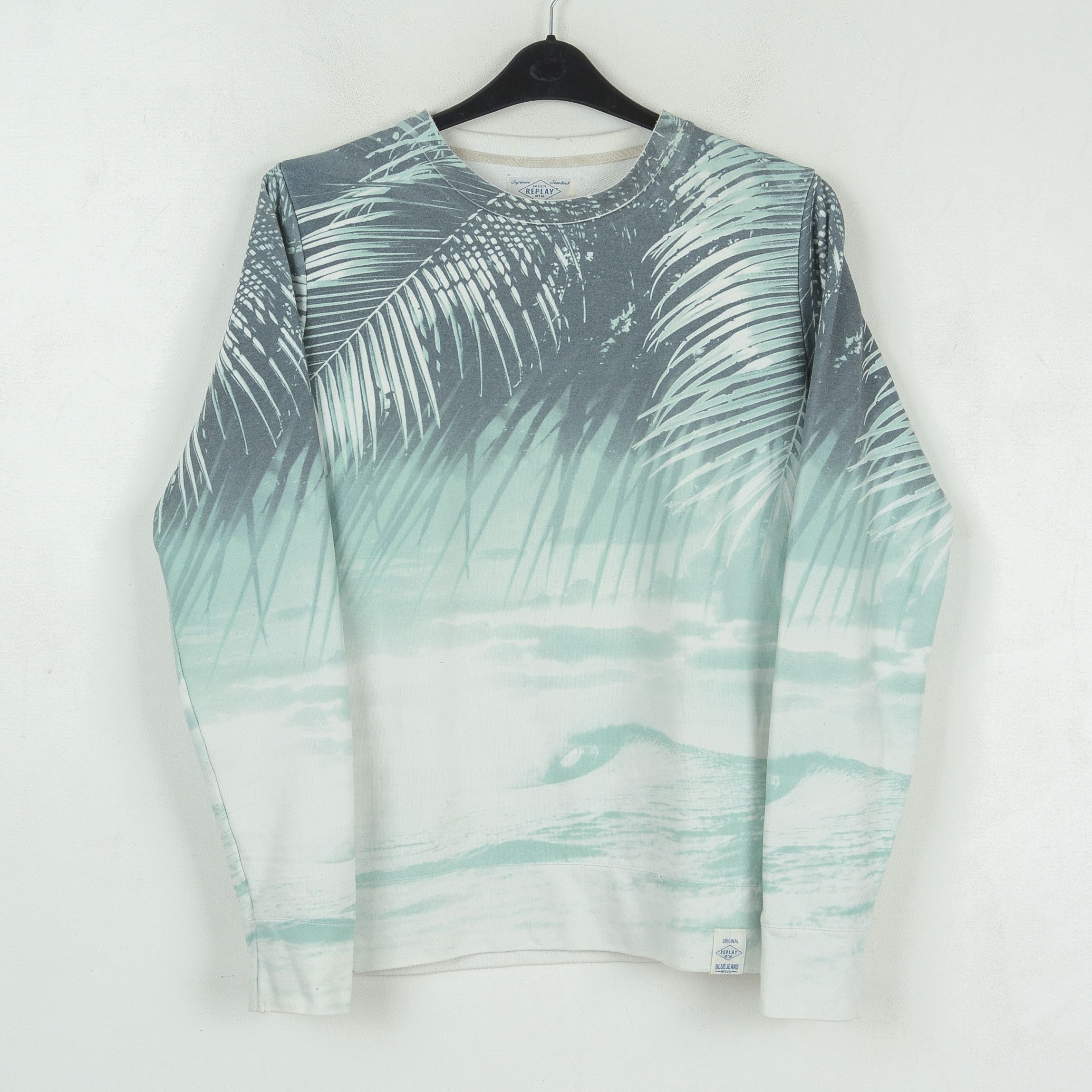 Replay BLUE JEANS Men Jumper Sweatshirt Pullover Crew Neck Leaf Size US S / EU 44-46 / 1 - 1 Thumbnail