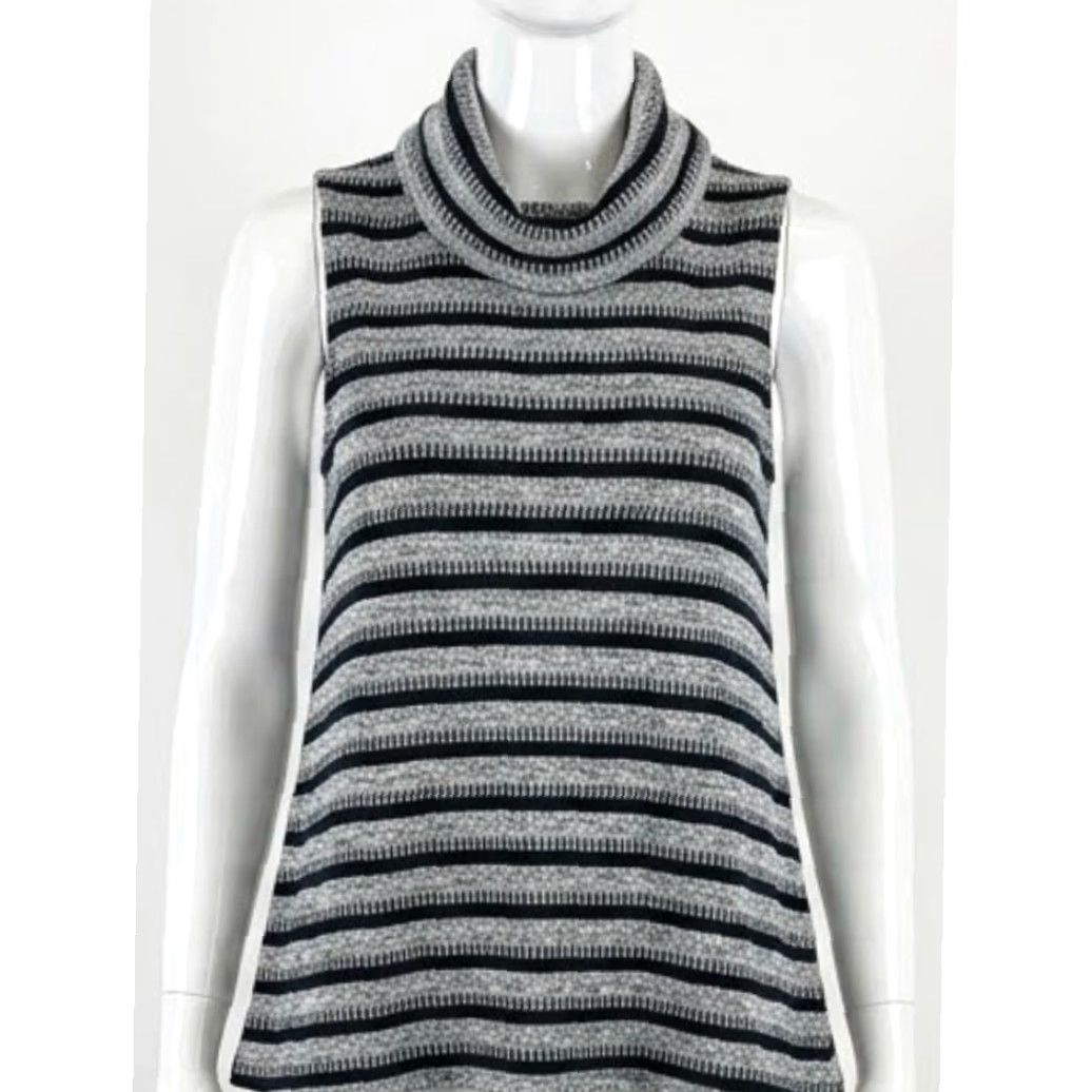 Vintage DOLAN Top M Gray Black Striped Sleeveless Turtleneck Office Modest Cotton Blend Pullover Womens Shirt Shirt? Size M / US 6-8 / IT 42-44 - 2 Thumbnail