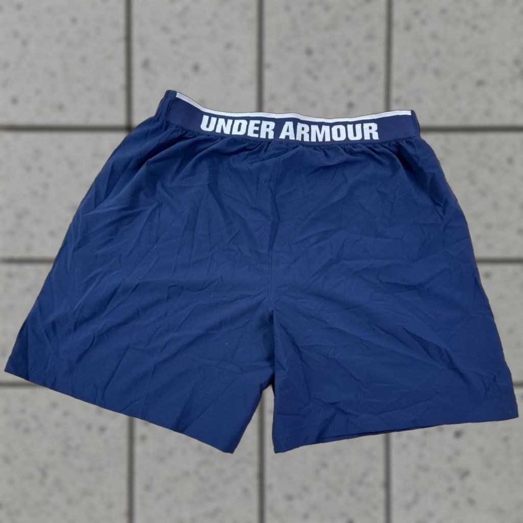 Under Armour Mens Under Armour Athletic Shorts Navy Blue 2XL Elastic Drawstring Regular Fit Gym & Training Sports Logo Size US 39 - 1 Thumbnail