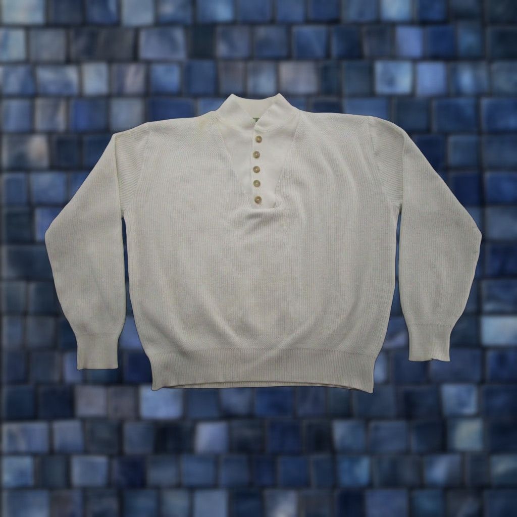 Vintage VTG LL Bean Mens Ivory Henley Heavy Cotton Sweater Pullover USA Made 90s READ Size US L / EU 52-54 / 3 - 1 Thumbnail