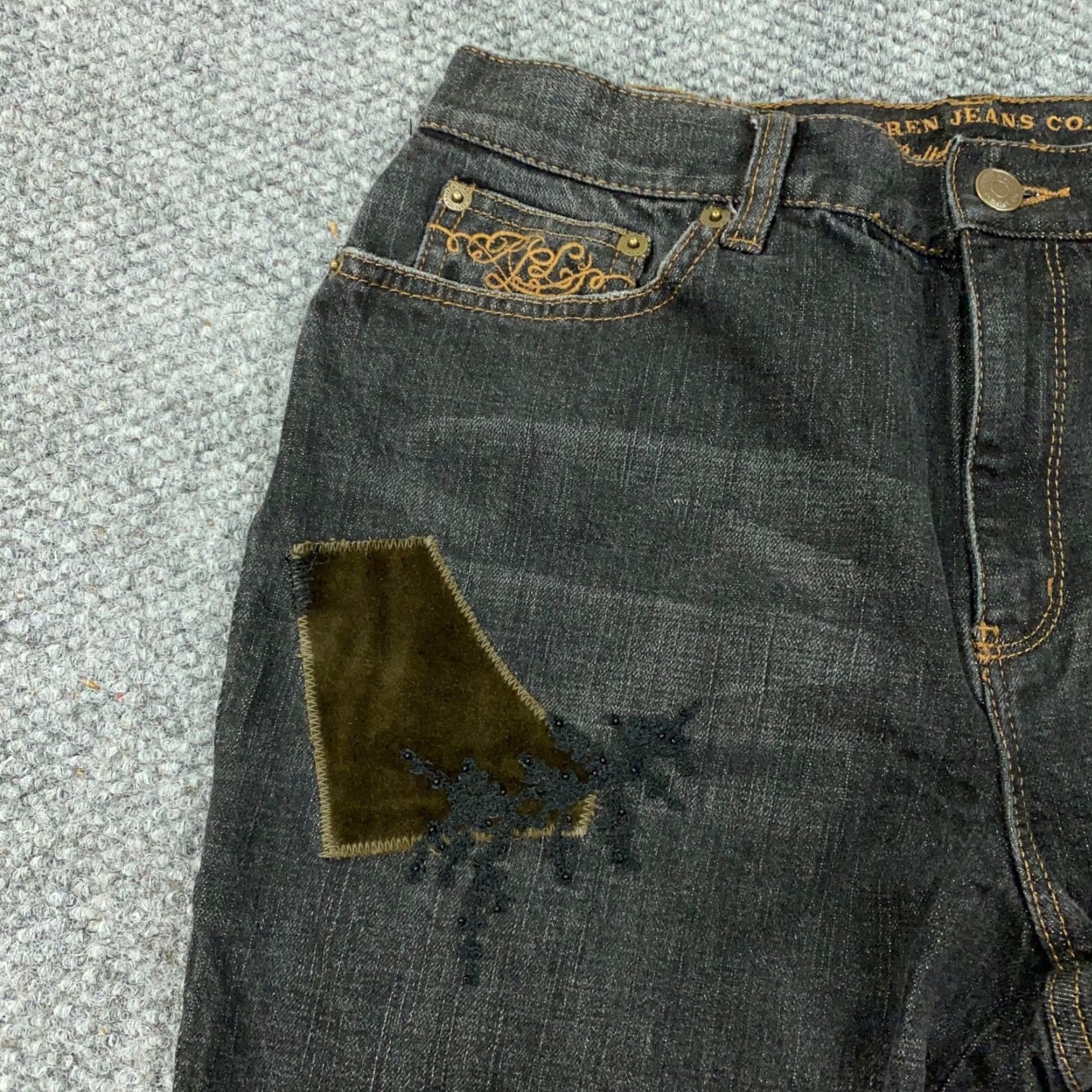 CO VTG Lauren Jeans Co Womens Jeans Bootcut 8 Gray Embroidered Patchwork Denim Stretch 5-Pocket Size 29" - 3 Thumbnail