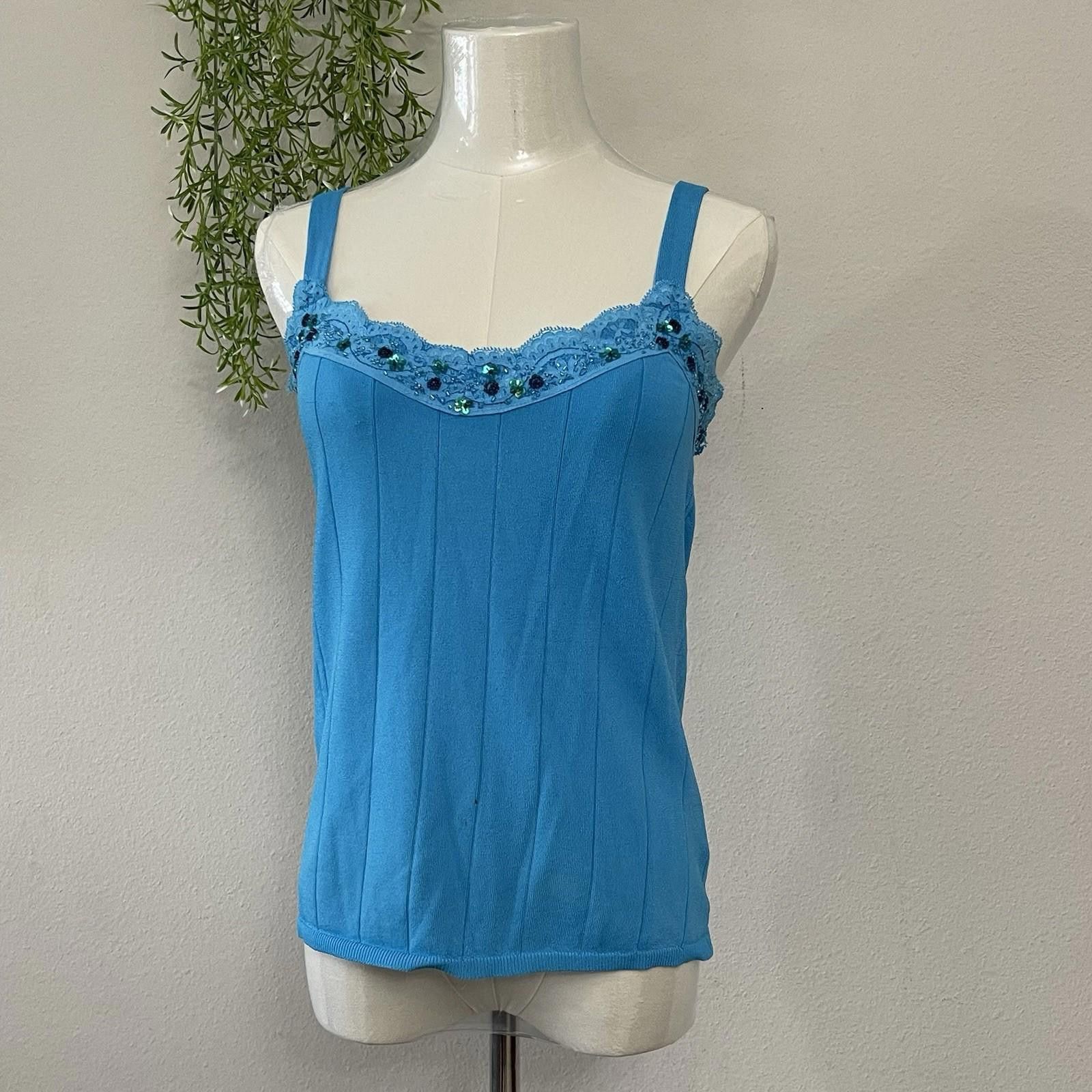 Designer Blue Items Fairy Y2K lace floral bead tank Large Size L / US 10 / IT 46 - 1 Thumbnail