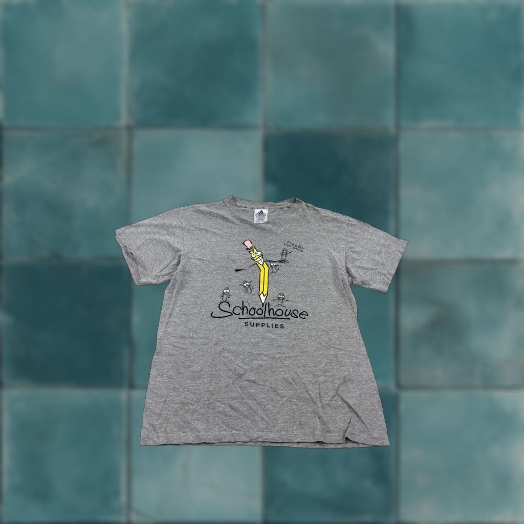 Adidas VINTAGE Adidas Shirt Mens Small Gray Schoolhouse Supplies Graphic Tee Made USA Retro Size US S / EU 44-46 / 1 - 1 Thumbnail