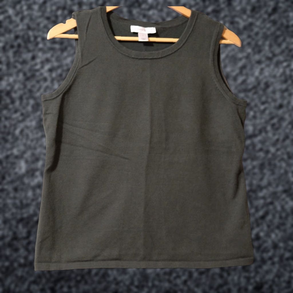 Vintage Christopher & Banks Sweater Tank Dark Green Stretch Womens L Tank Knit Cotton/Nylon Regular Size L Dark Green 90s? Size L / US 10 / IT 46 - 1 Thumbnail